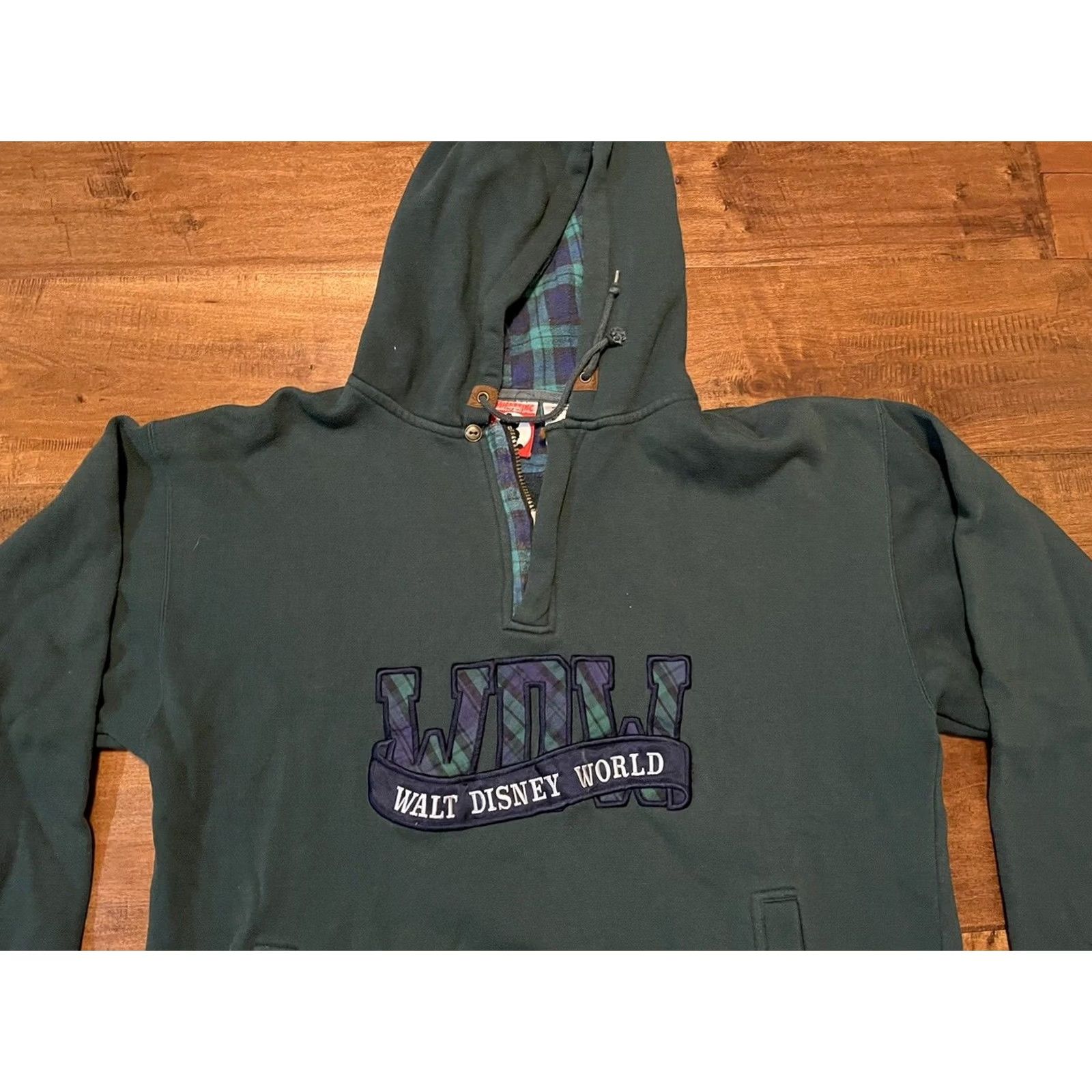 Disney VINTAGE Disney Walt Disney World WDW Mickey Inc Green Plaid Hoodie Sweatshirt Adult XL Size XL / US 12-14 / IT 48-50 - 2 Thumbnail