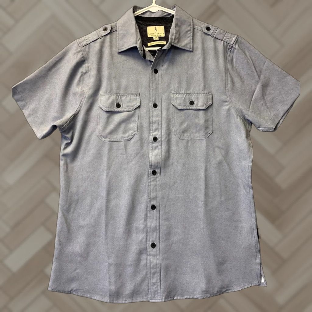 Vintage Scott James Shirt Men's M Blue Short Sleeve Button-Up Button /110-45 Size US M / EU 48-50 / 2 - 1 Thumbnail