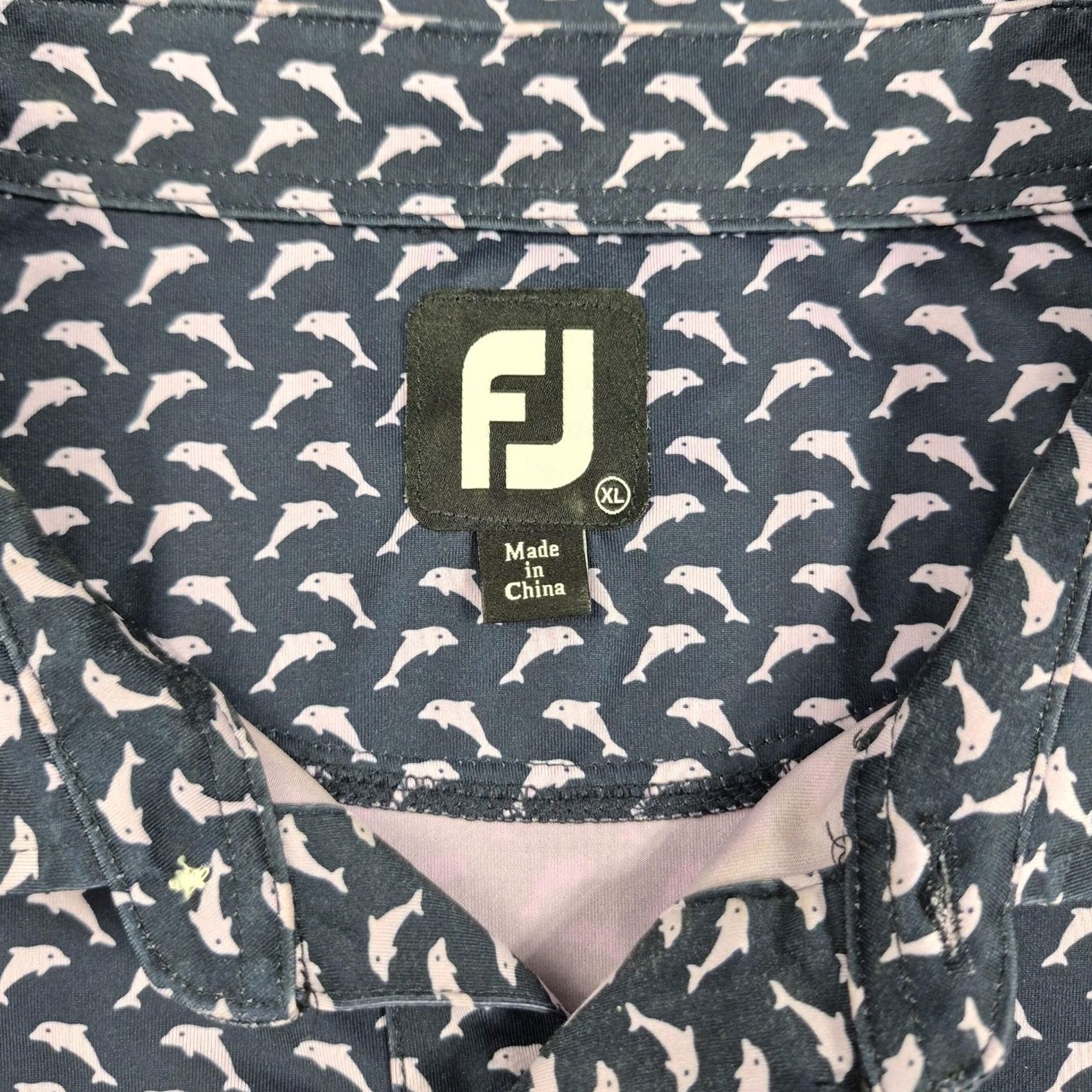 Footjoy FootJoy Polo Golf Shirt Mens XL Blue Dolphin Print Performance Stretch Knit Size US XL / EU 56 / 4 - 5 Thumbnail