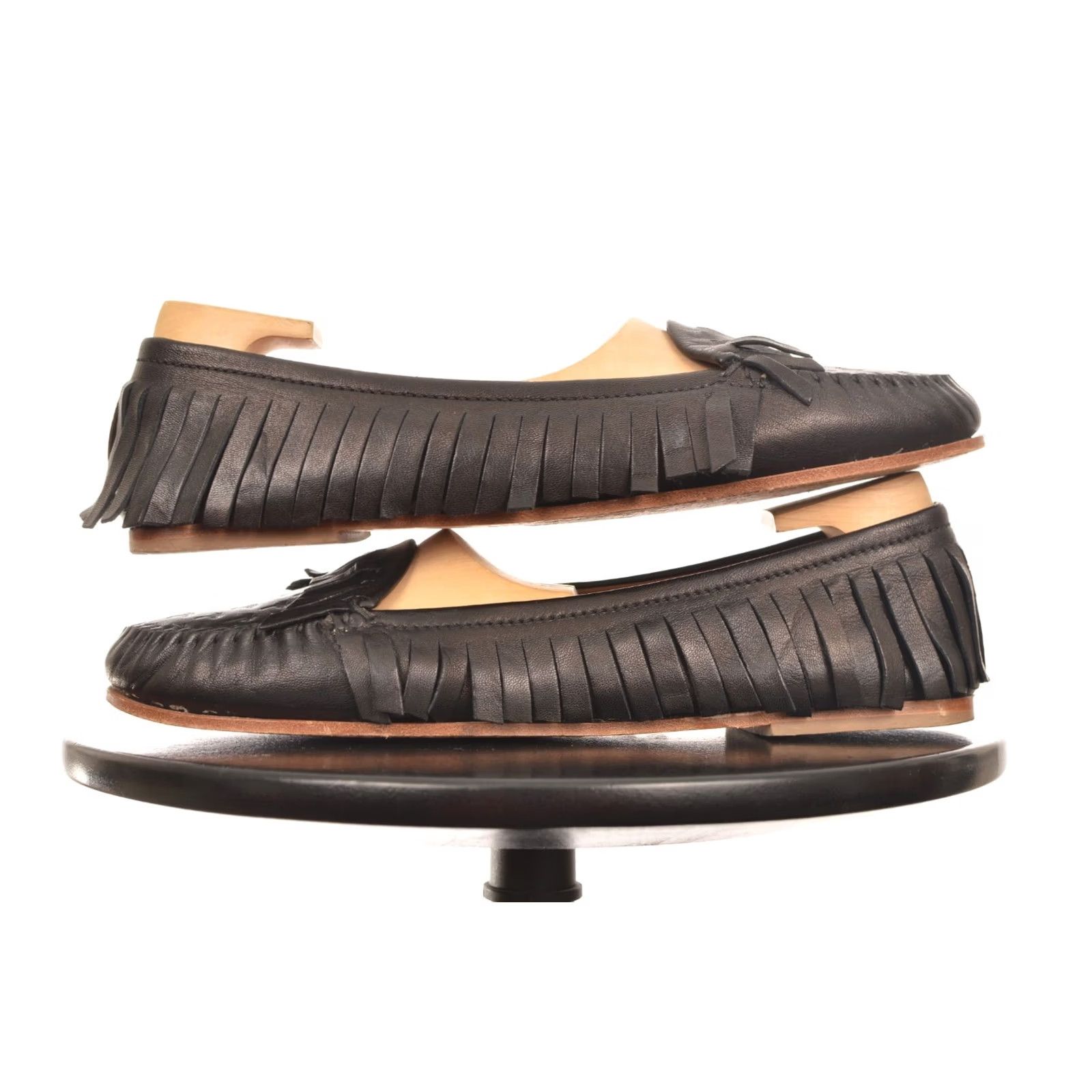 Tomas Maier DDP Tomas Maier Black Leather Embossed Palm Tree Fringe Loafers Size 8 1/2 Women's Flat Leather Loafers Size US 9 / IT 39 - 4 Thumbnail
