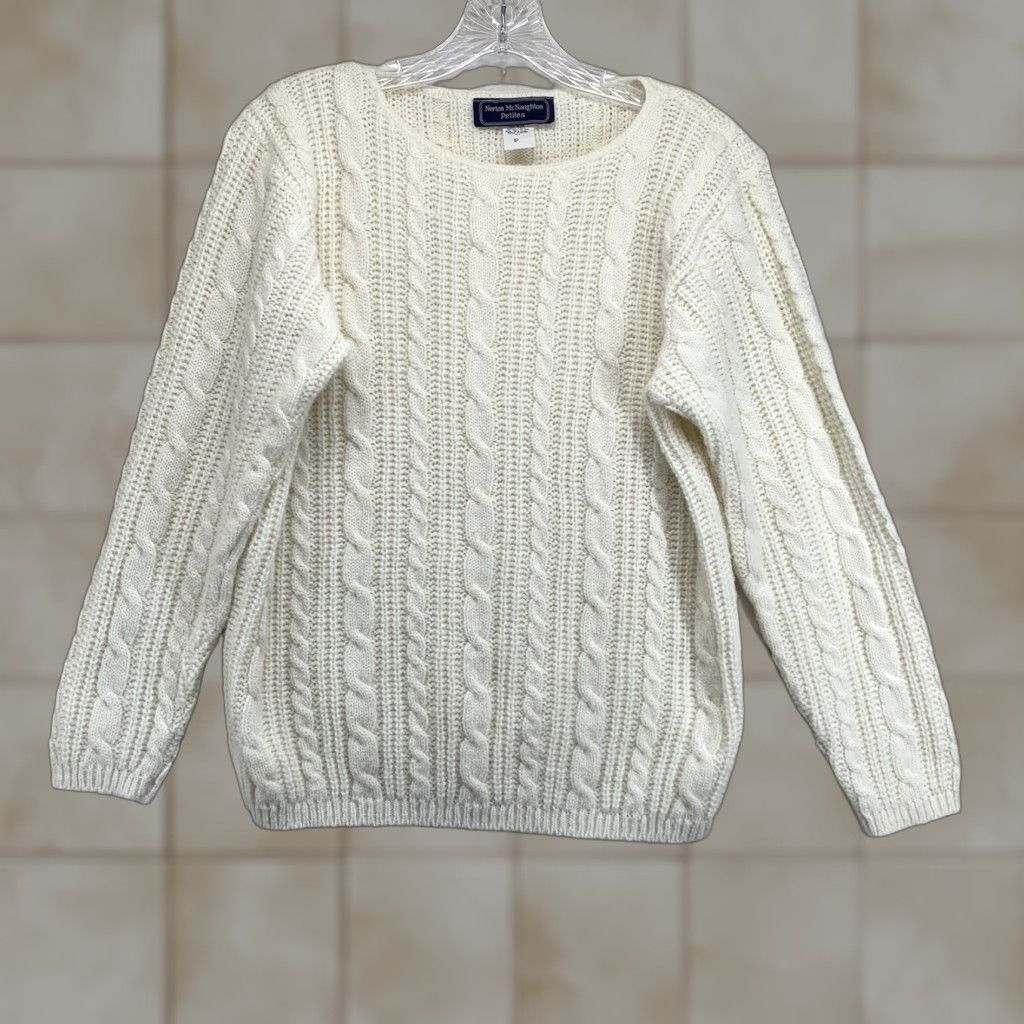 Vintage VINTAGE Norton McNaughton Women’s Sweater Cable Knit Pullover S White Casual 80s 90s USA Size S / US 4 / IT 40 - 1 Thumbnail