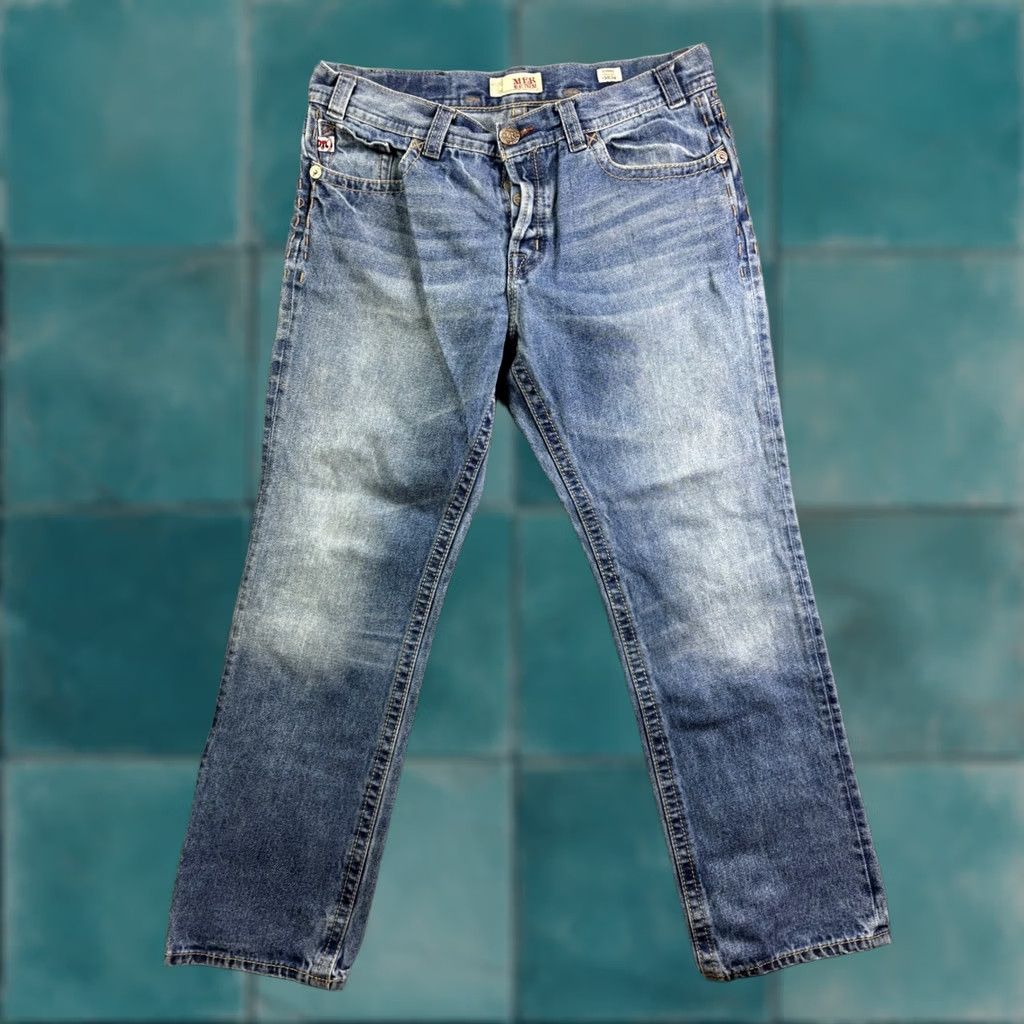 Denime MEK Denim Cody Straight Jeans Mens 38x34 Blue Embroidered Button Fly Denim Straight Reg Mid Rise 5-Pocket Modern Vintage Look Size US 38 / EU 54 - 1 Thumbnail