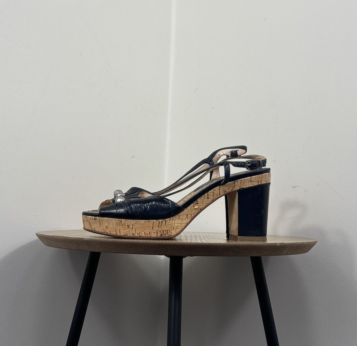 Marc by Marc Jacobs Marc By Marc Jacobs Navy Leather Cork Block Heel Sandals Size US 9.5 / IT 39.5 - 12 Thumbnail