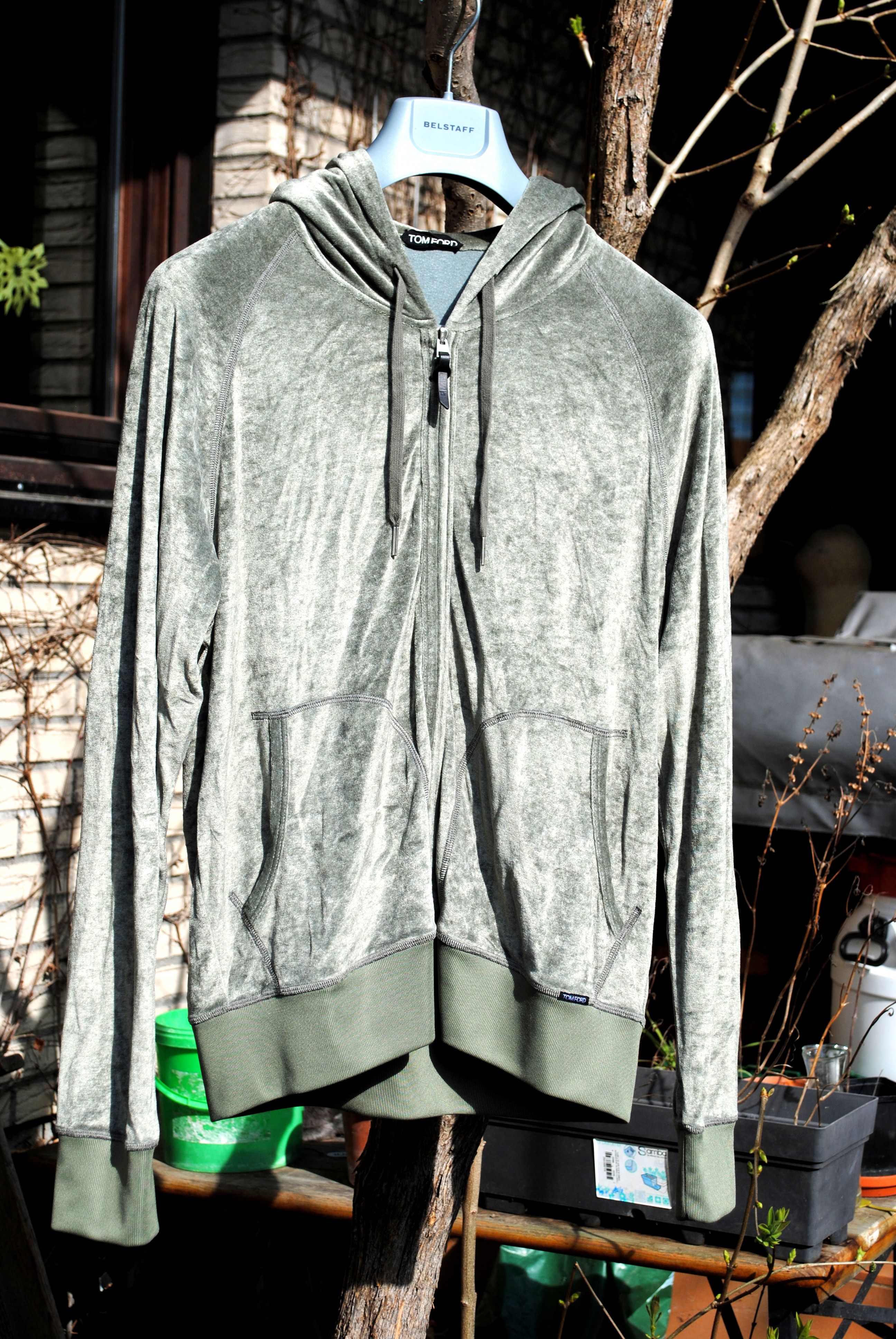 image of Tom Ford Velvet Full-Zip Hooded Sweater in Mint, Men's (Size XL)