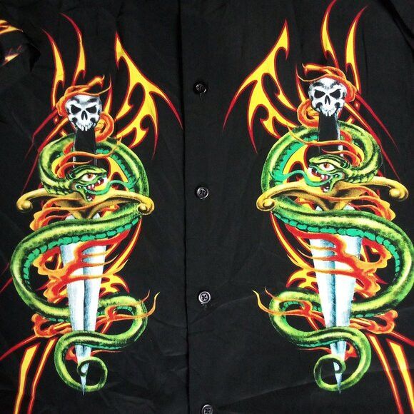 Dragonfly Vintage Y2K Dragonfly Skulls Snakes Dagger Tribal Shirt Size US XL / EU 56 / 4 - 1 Thumbnail