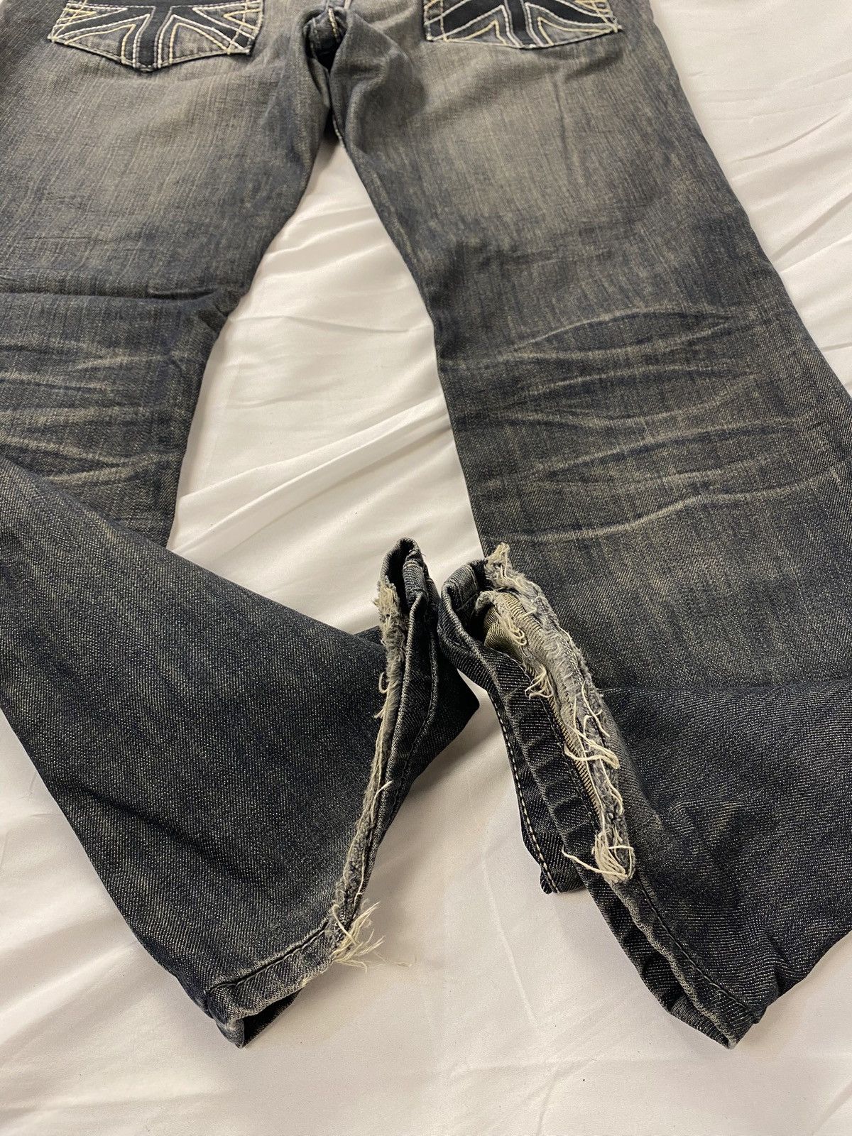 Japanese Brand ✨ Archive Monarchy Britain 🇬🇧 Flag Flared Washed Jeans Denim Size US 34 / EU 50 - 9 Thumbnail