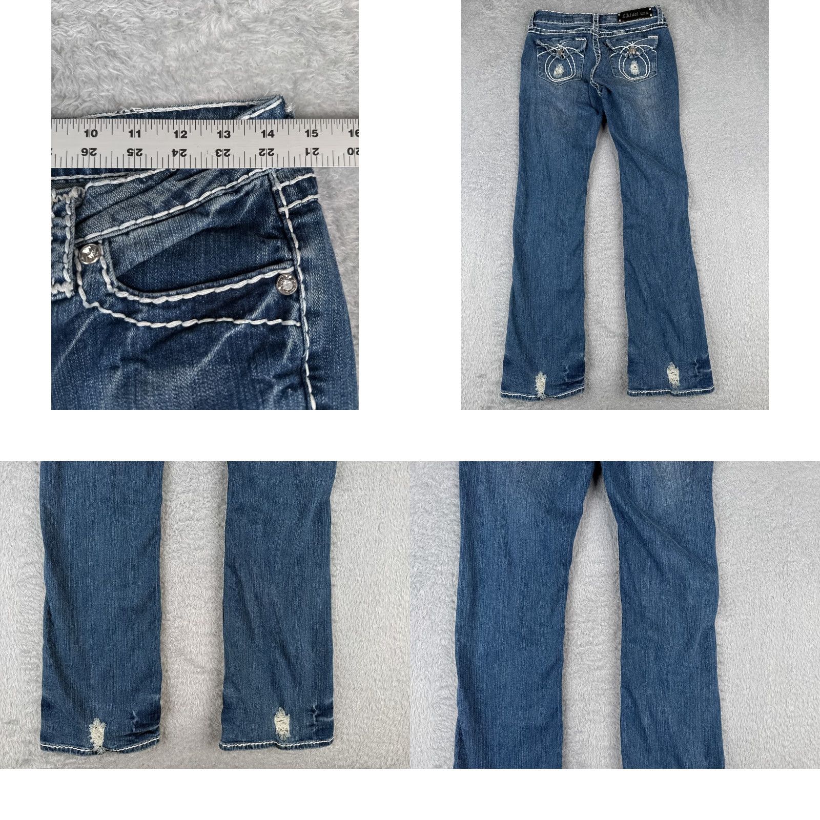 LA Idol Jeans Women 28x31 Blue Denim Bootcut Distressed 5-Pocket Stretch Regular Size 9 N/A No