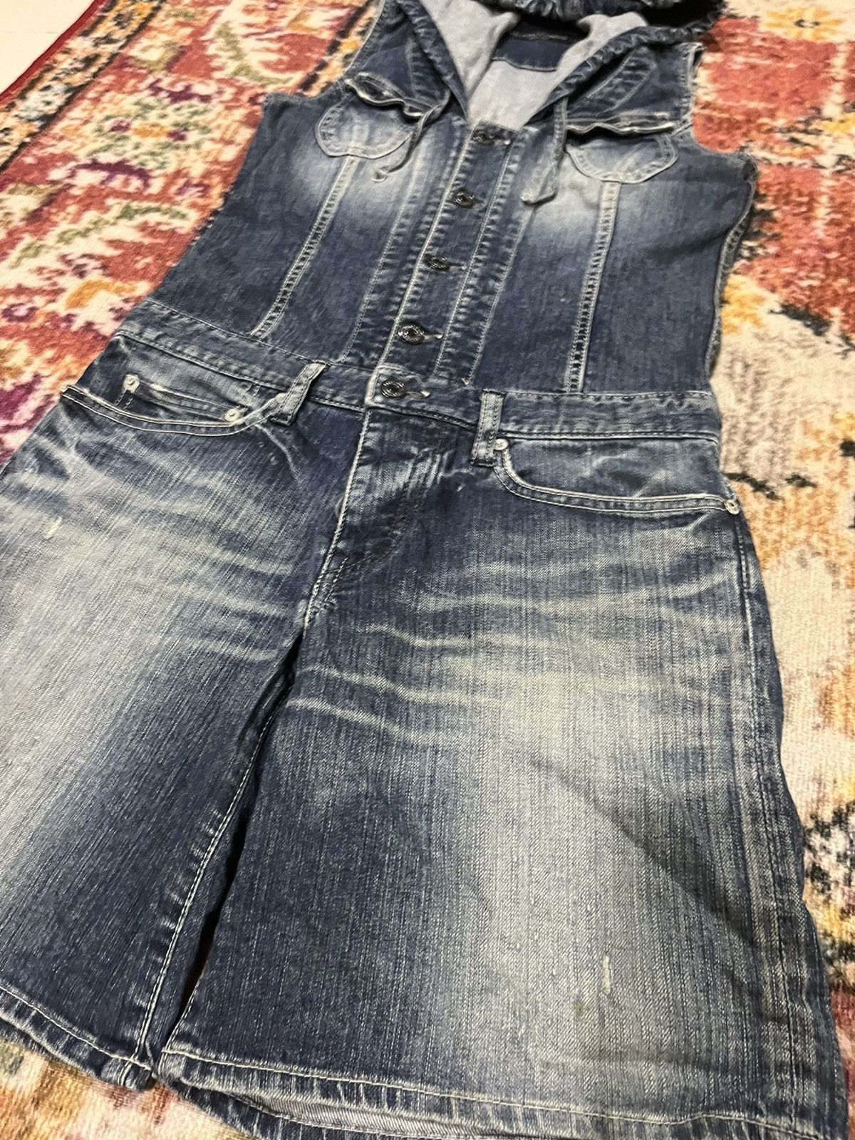 Hysteric Glamour × Japanese Brand All-in-one denim jumpsuit short hoodie Size 26" / US 2 / IT 38 - 4 Thumbnail