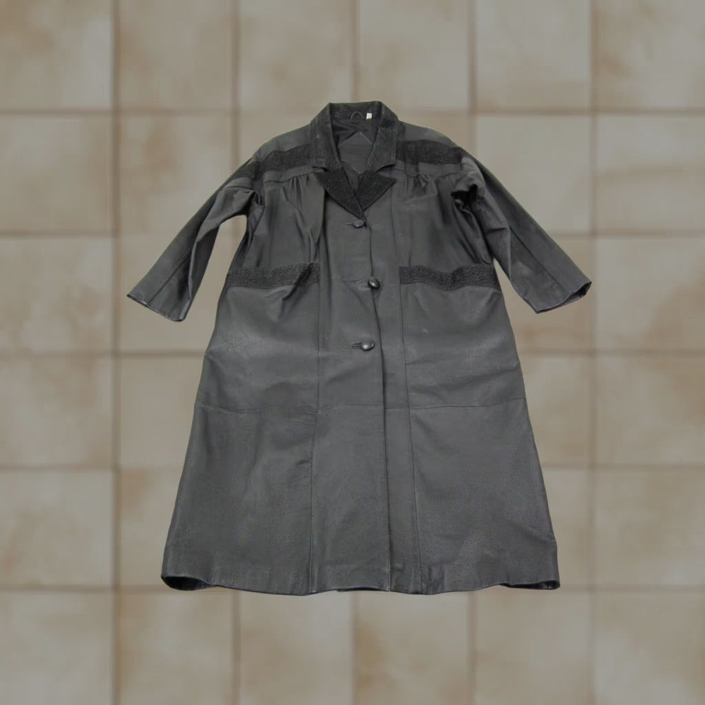Preston & York VINTAGE Preston York Leather Trench Coat Jacket Womens Large Petite Black 80s 90s Size L / US 10 / IT 46 - 1 Thumbnail