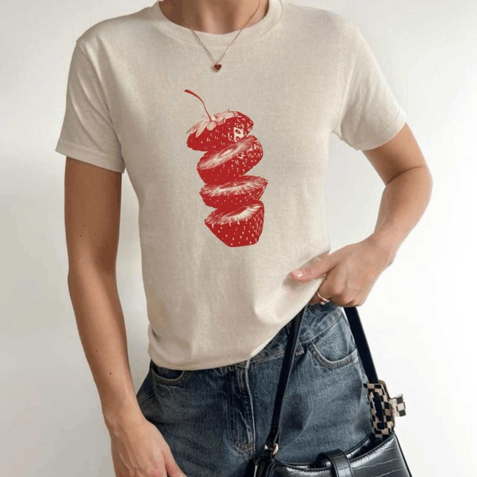 Other Slashed Strawberry Baby Tee – Y2K Grunge Crop Top Size S / US 4 / IT 40 - 2 Thumbnail