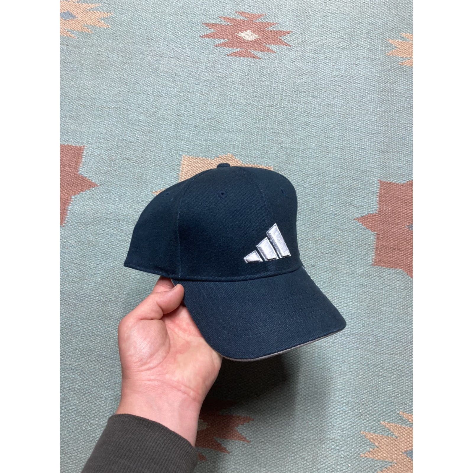 Adidas VINTAGE adidas Strapback hat cap 3 stripe logo spell out navy blue athletic Baseball Cap Men Adjustable Blue Navy Boys Womens Mens Size ONE SIZE - 2 Thumbnail