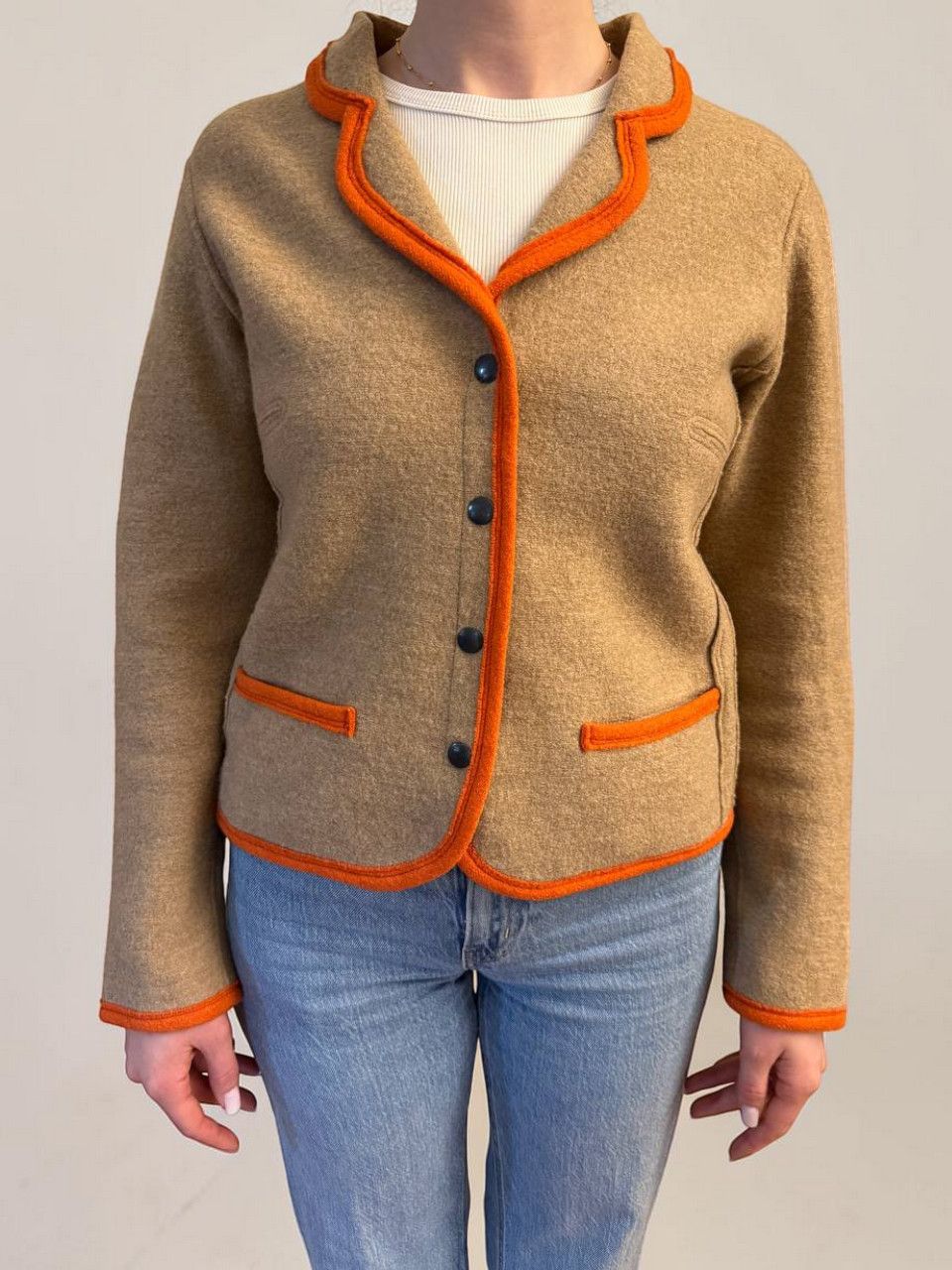 Frauenschuh Fragenshuh Wool Jacket Beige Orange Trim Size S / US 4 / IT 40 - 1 Thumbnail