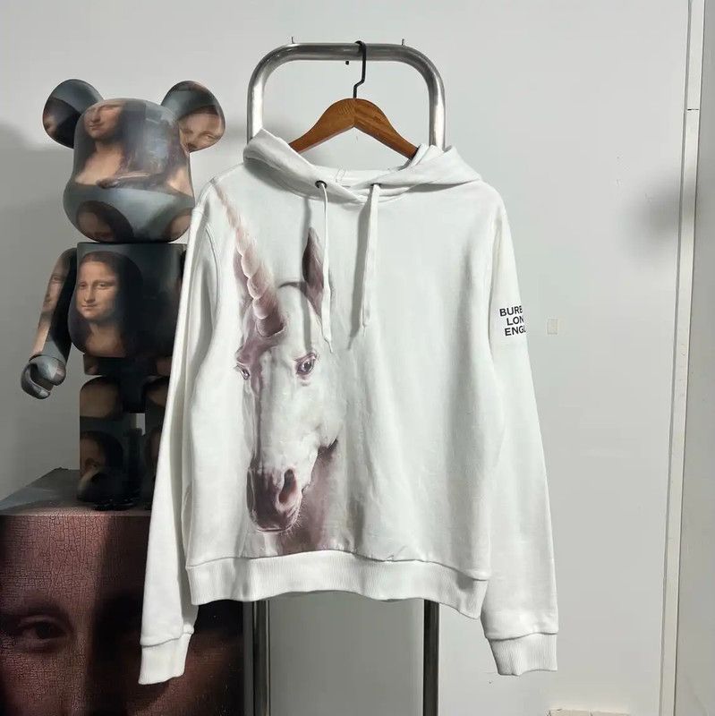 Burberry Burberry White Cotton Men's Hoodie with Unicorn Print Size US M / EU 48-50 / 2 - 1 Thumbnail