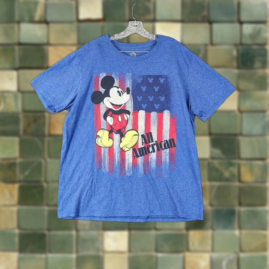 Disney VINTAGE Disney Shirt Mens All American Mickey Mouse Graphic Tee 2XL Blue Short Sleeve Mens Size US 39 - 1 Thumbnail