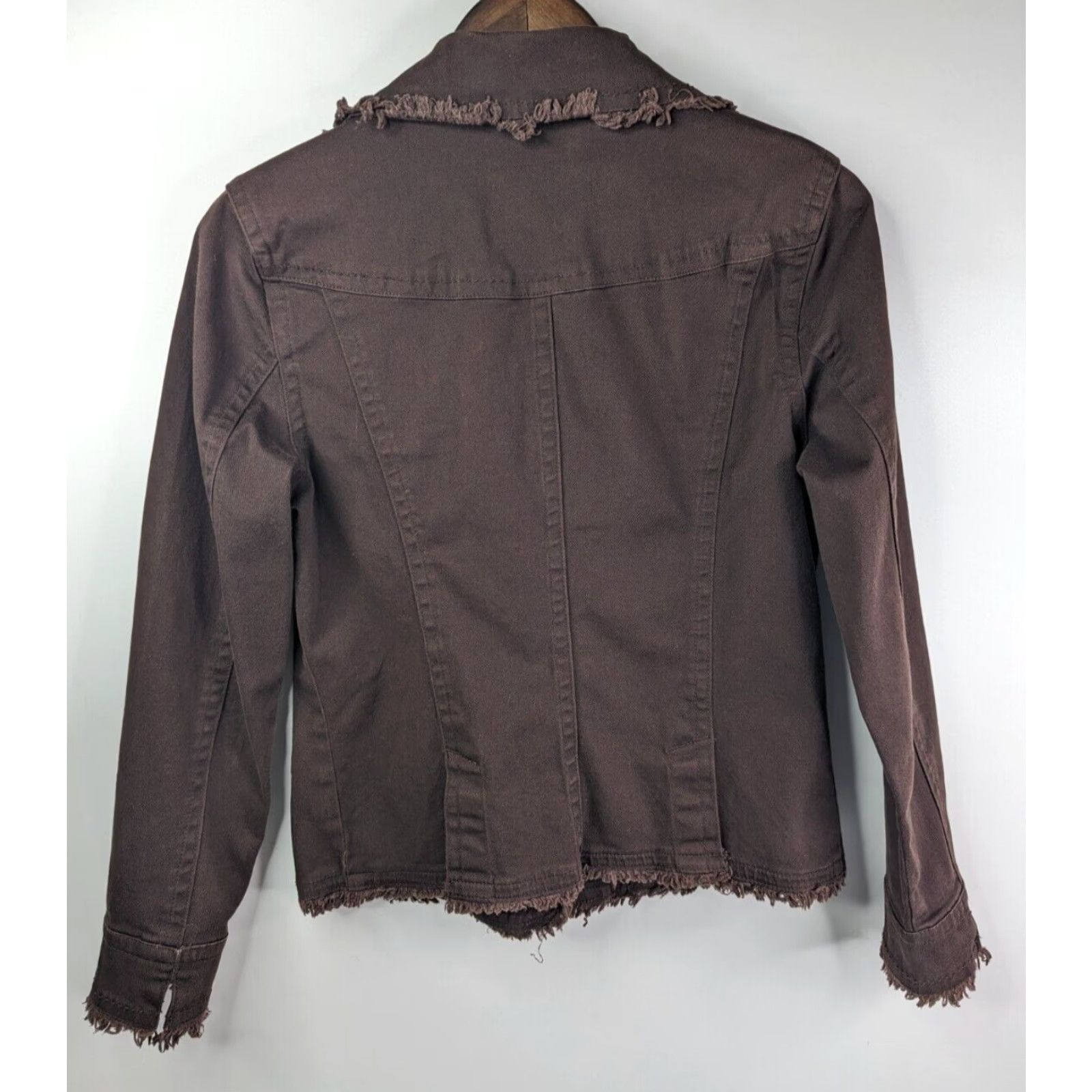 Olive Live a Little Jacket Womens Size Small Fringed Brown Snap On Button Pockets Size S / US 4 / IT 40 - 3 Thumbnail