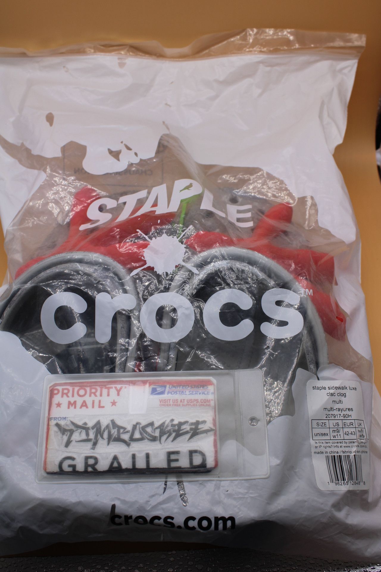 image of Crocs x Staple Sidewalk Luxe Classic Clog Shoes in Grey/Red, Men's (Size 9)