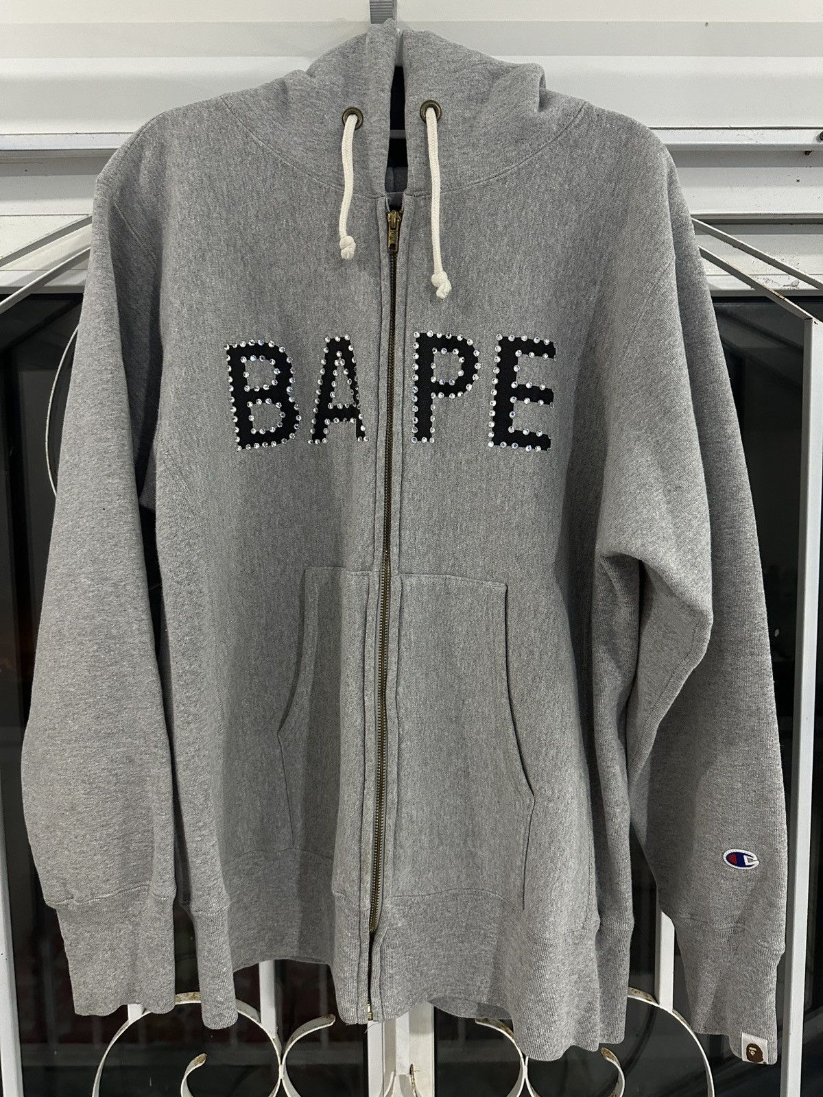 Bape × Champion BAPE × Swarovski × CHAMPION Zip hoodie Gray XL Size US XL / EU 56 / 4 - 2 Thumbnail