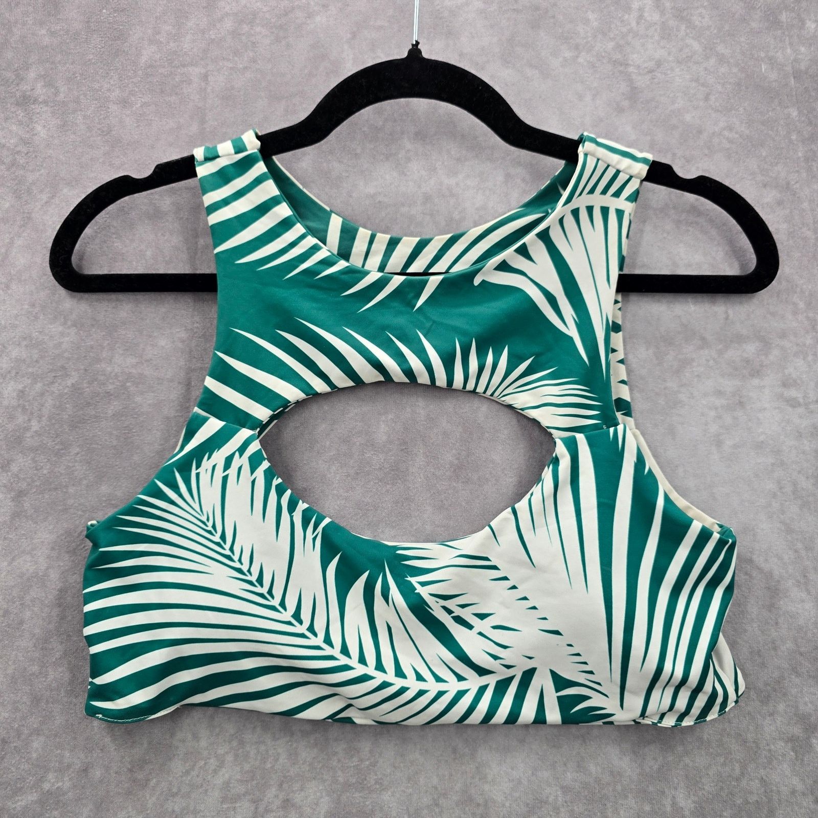 Other Green White Tropical Leaf Cutout Bikini Top Swimwear Medium Size ONE SIZE - 4 Thumbnail