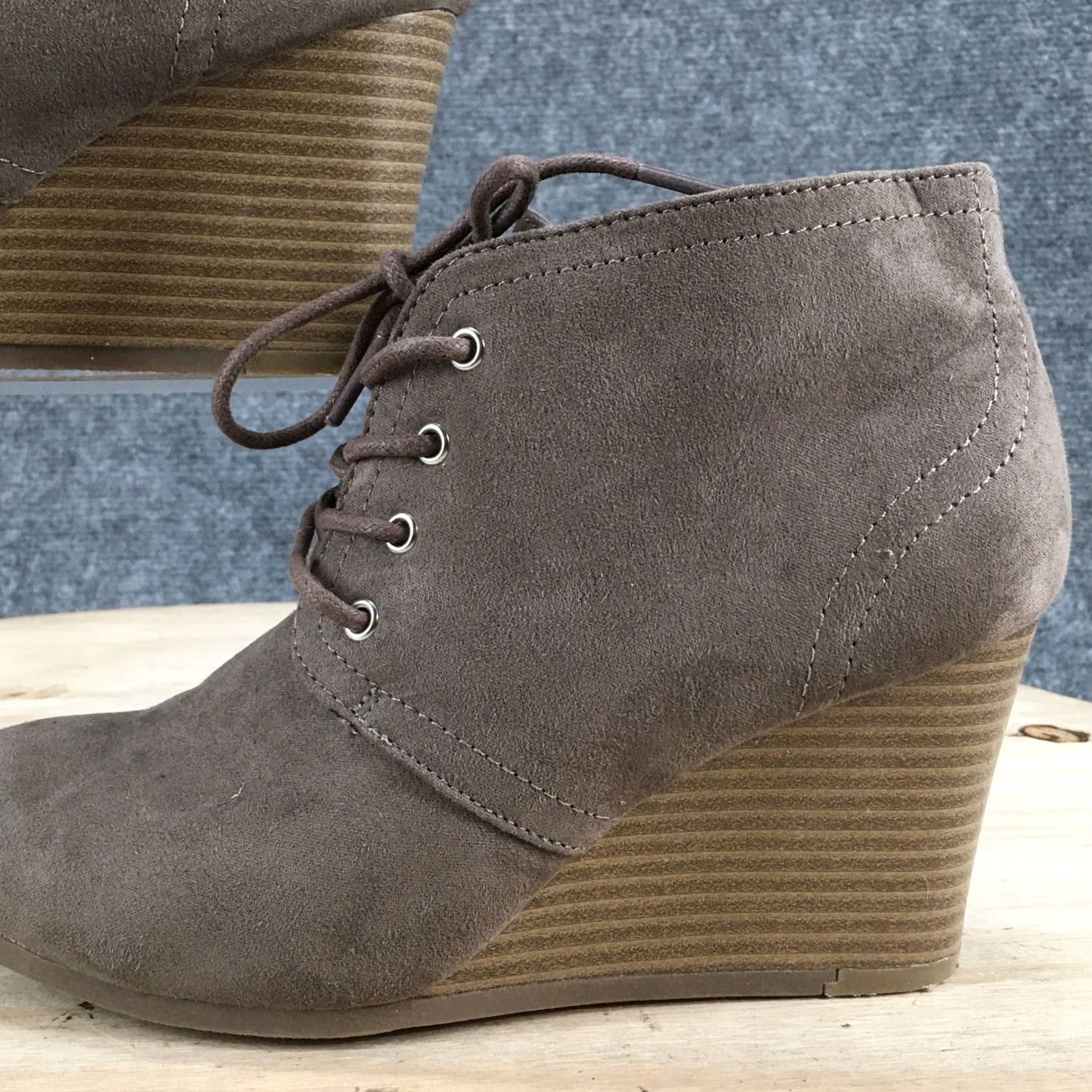 Vintage Arizona Boots Womens 6.5 M Larence Chukka Brown Faux Suede Wedge Lace Up Shoes Size US 7 / IT 37 - 3 Thumbnail