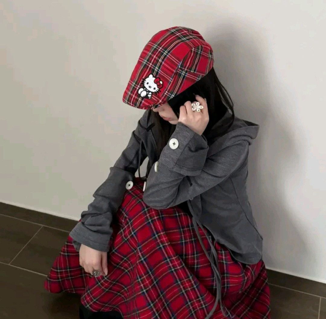 Japanese Brand Hello kitty checkered punk rock baretta hat Size ONE SIZE - 2 Thumbnail