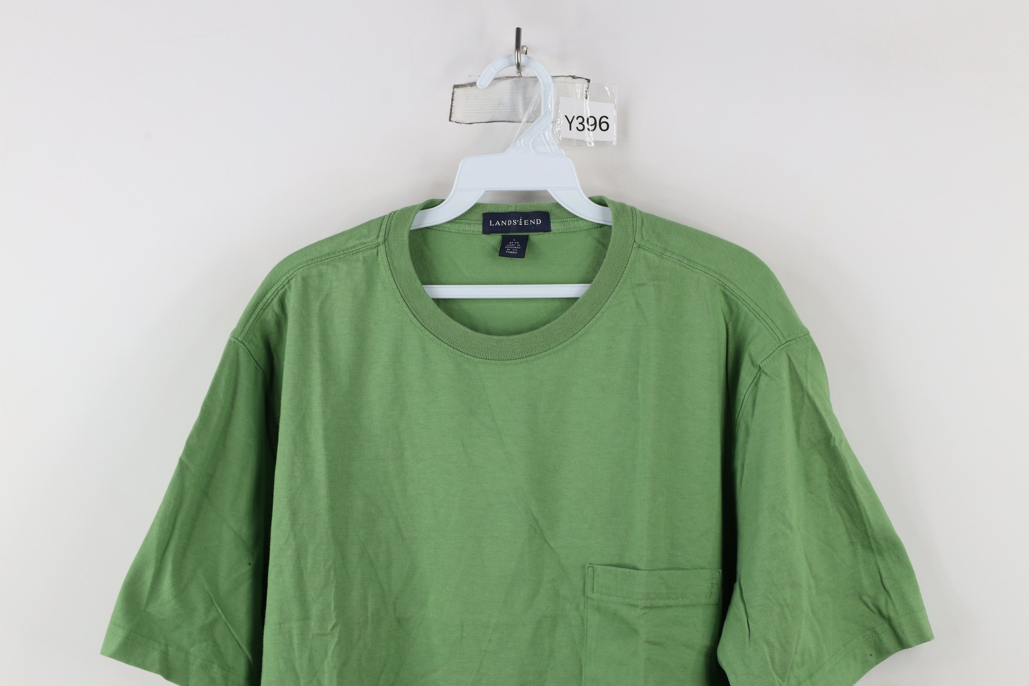 Lands' End × Vintage Vintage 90s Lands End Blank Cotton Pocket T-Shirt Lime Green Size US L / EU 52-54 / 3 - 2 Thumbnail