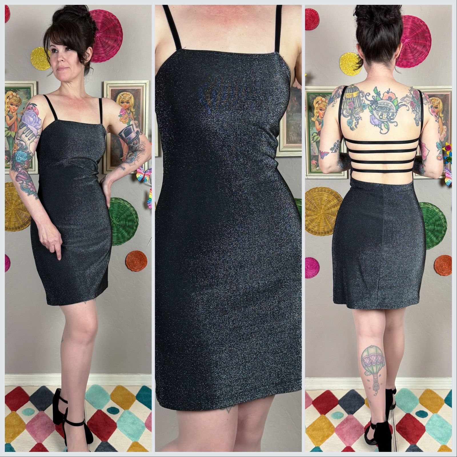 Vintage 1980s Silver Lurex Open Strappy Back Bodycon Minidress Size XS / US 0-2 / IT 36-38 - 2 Thumbnail