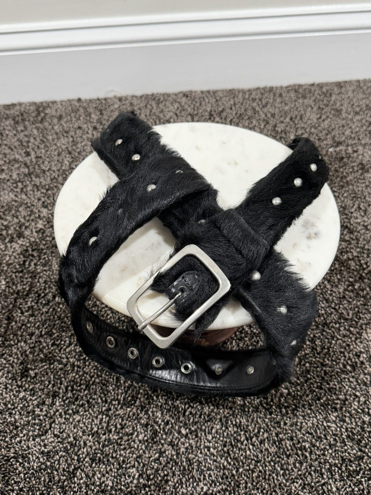 Dries Van Noten Dries Van Noten FW22 Black Fur Horsehair Studded Belt Size ONE SIZE - 2 Thumbnail
