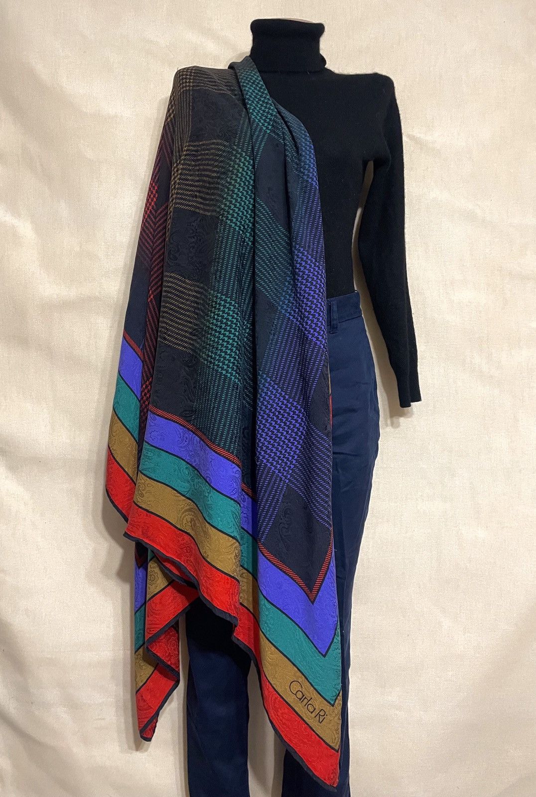 SikSilk × Vintage Carla Ri vintage jacquard large silk scarf / shawl Size ONE SIZE - 3 Thumbnail