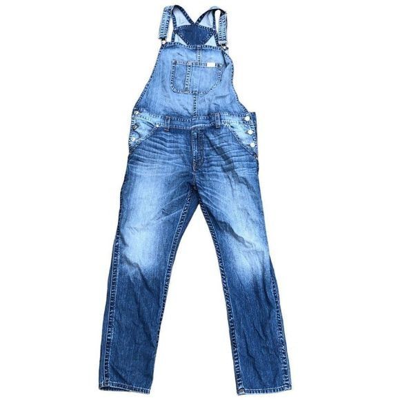RARE True Religion Jeans Overalls Flap Red Orange SN Blue XX