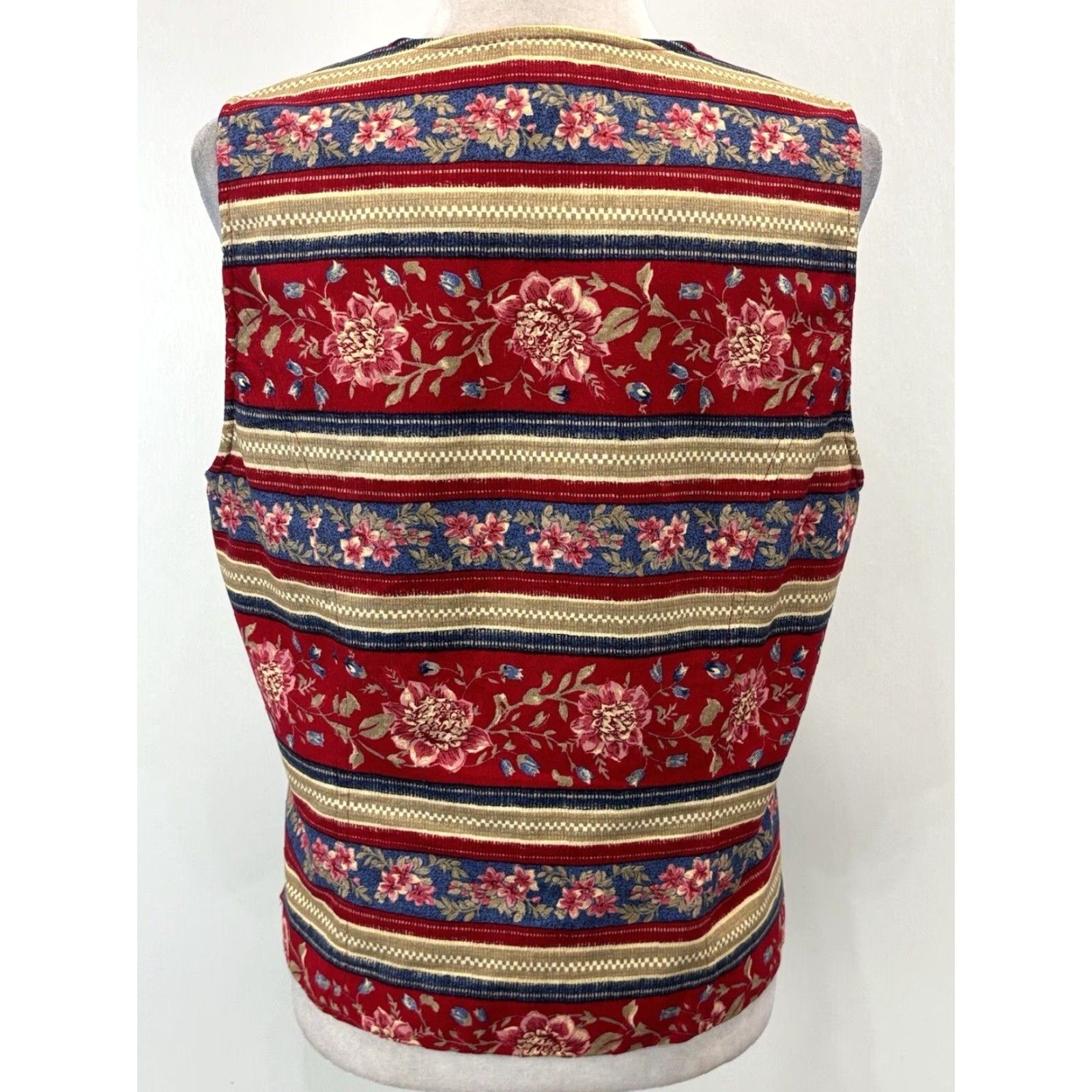 Talbots VINTAGE Talbots Floral Cotton Vest Medium Women's 90s Red Size M / US 6-8 / IT 42-44 - 3 Thumbnail