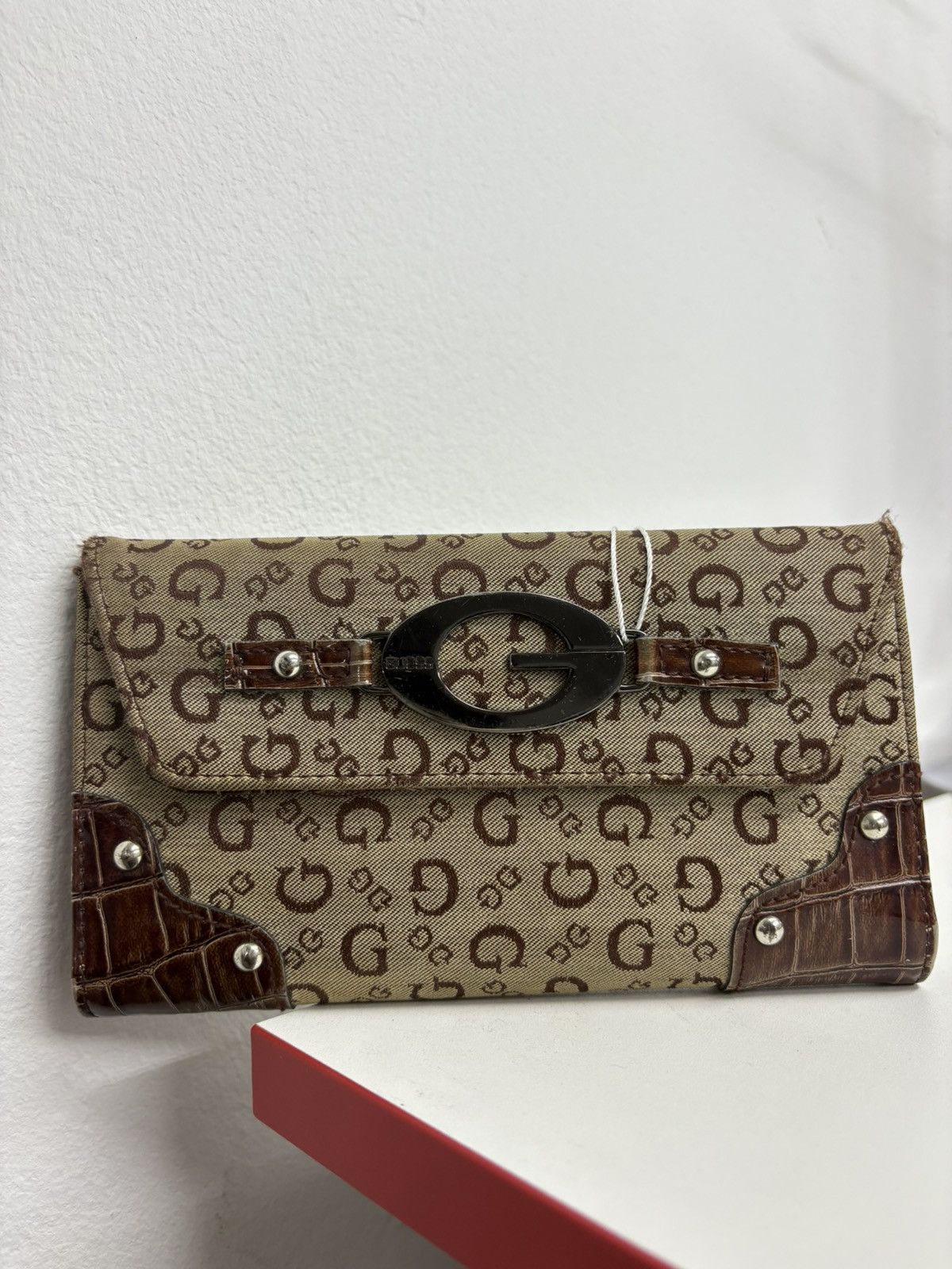 Guess Y2k GUESS Brown Croc Gloss Monogram Buckle Trifold Wallet Size ONE SIZE - 1 Thumbnail