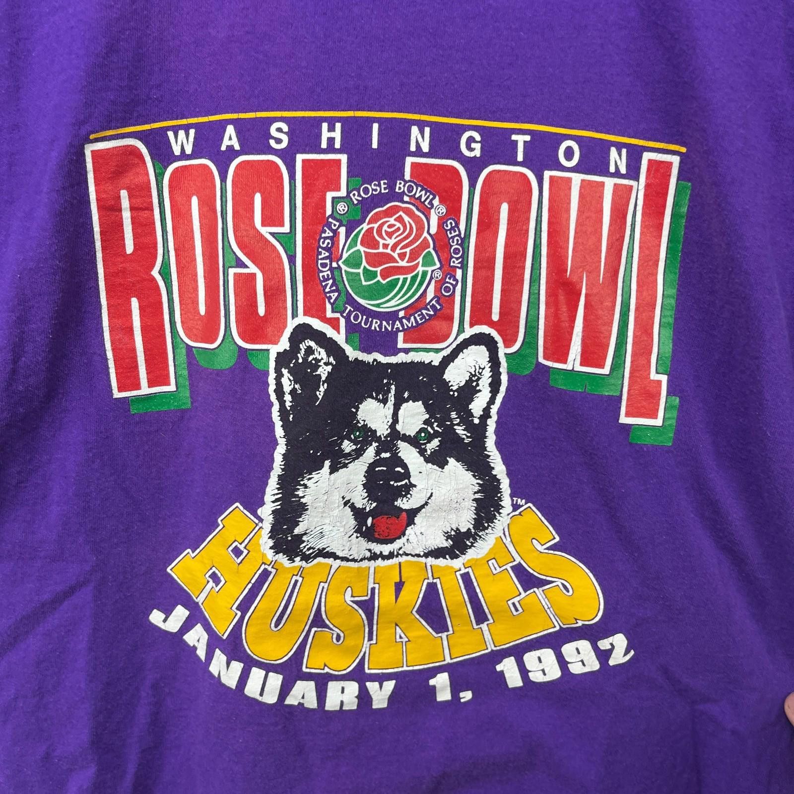Fruit Of The Loom Vintage 1992 Washington Huskies Rose Bowl T-Shirt XL Size ONE SIZE - 3 Thumbnail
