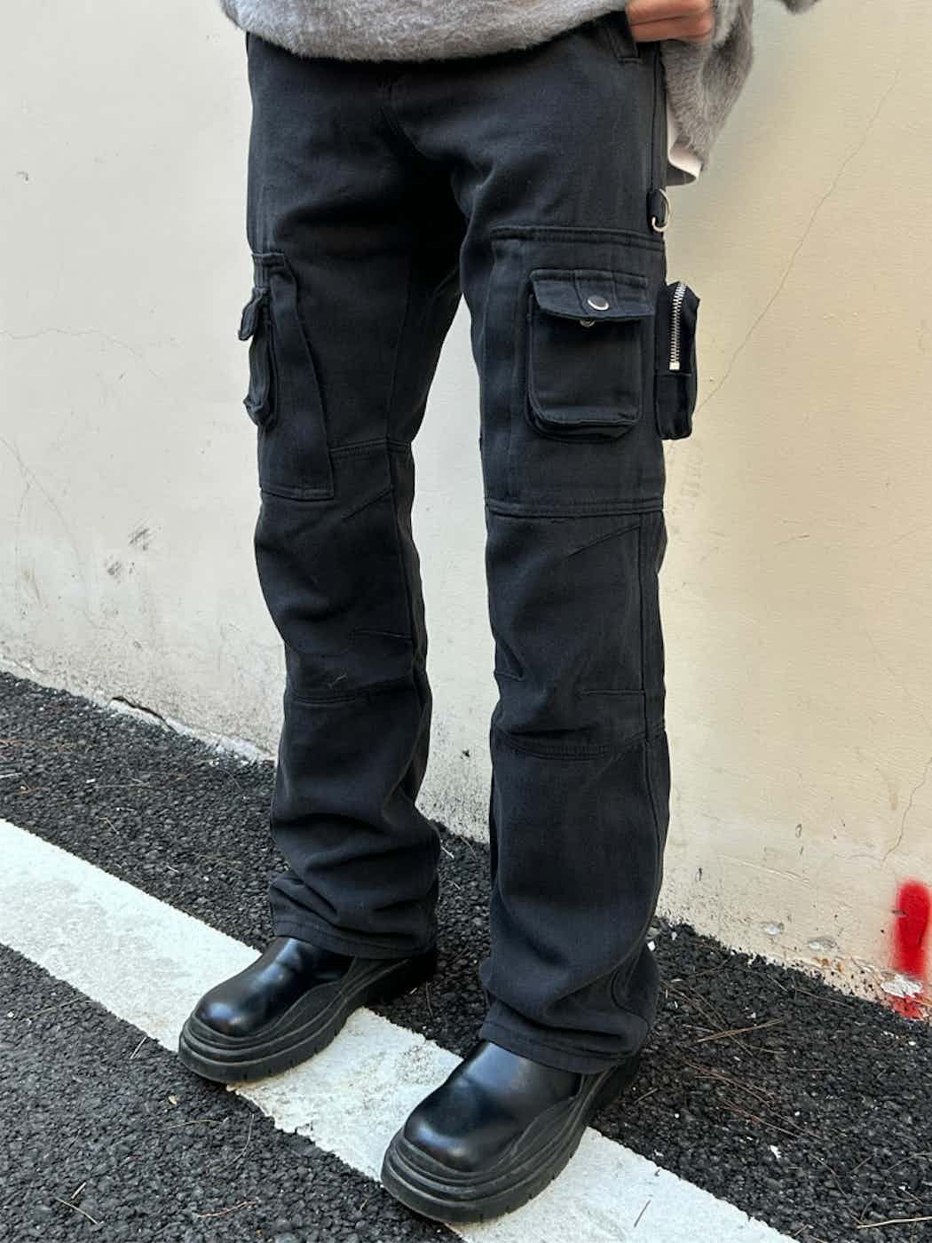 washed faded flared cargo punk pants
