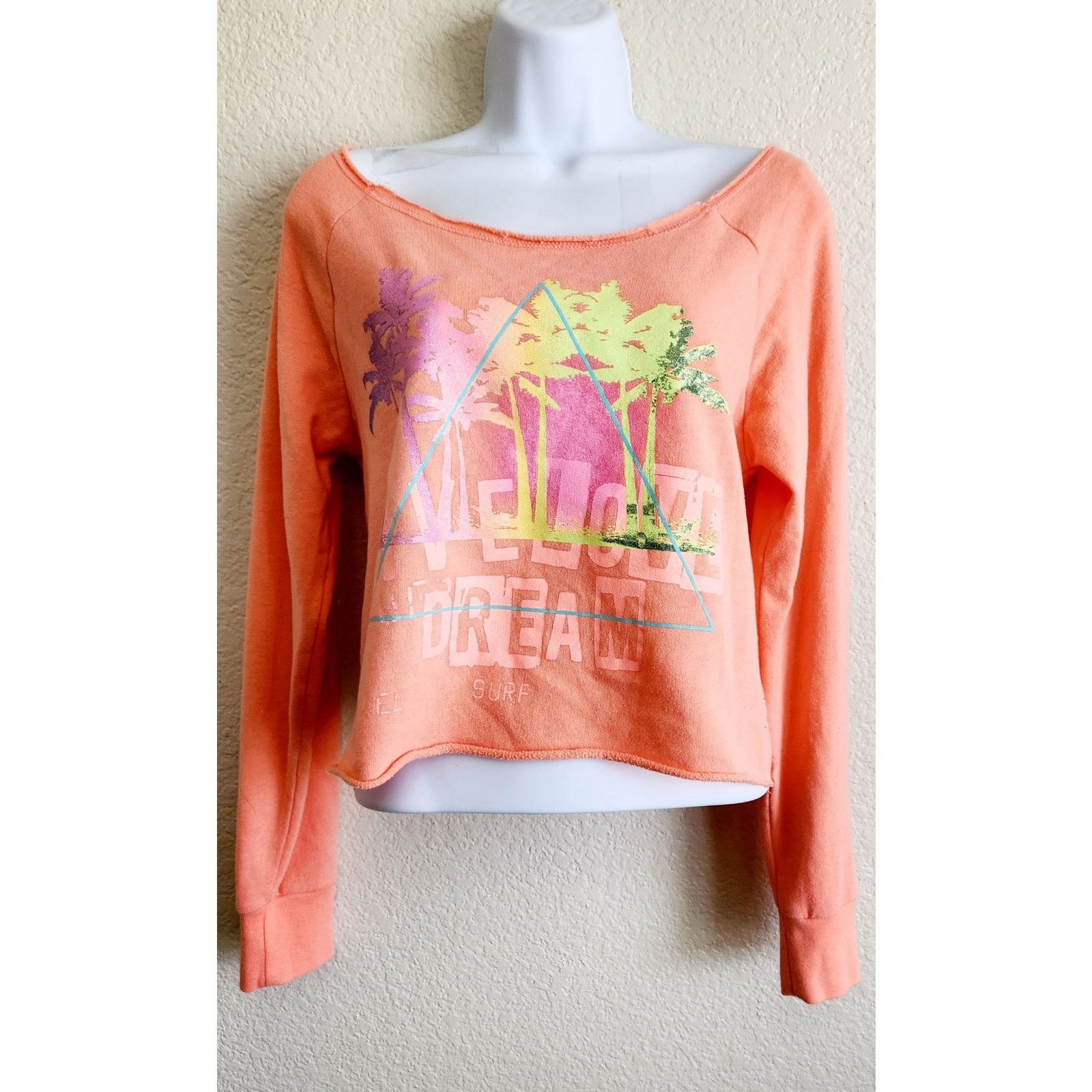 Other Aero Live Love Dream Orange Cropped Rolled Raw Hem Top S Size S / US 4 / IT 40 - 1 Thumbnail
