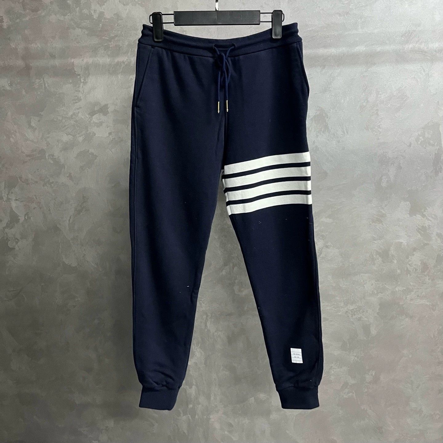 thom browne navy classic stripe sweatpants