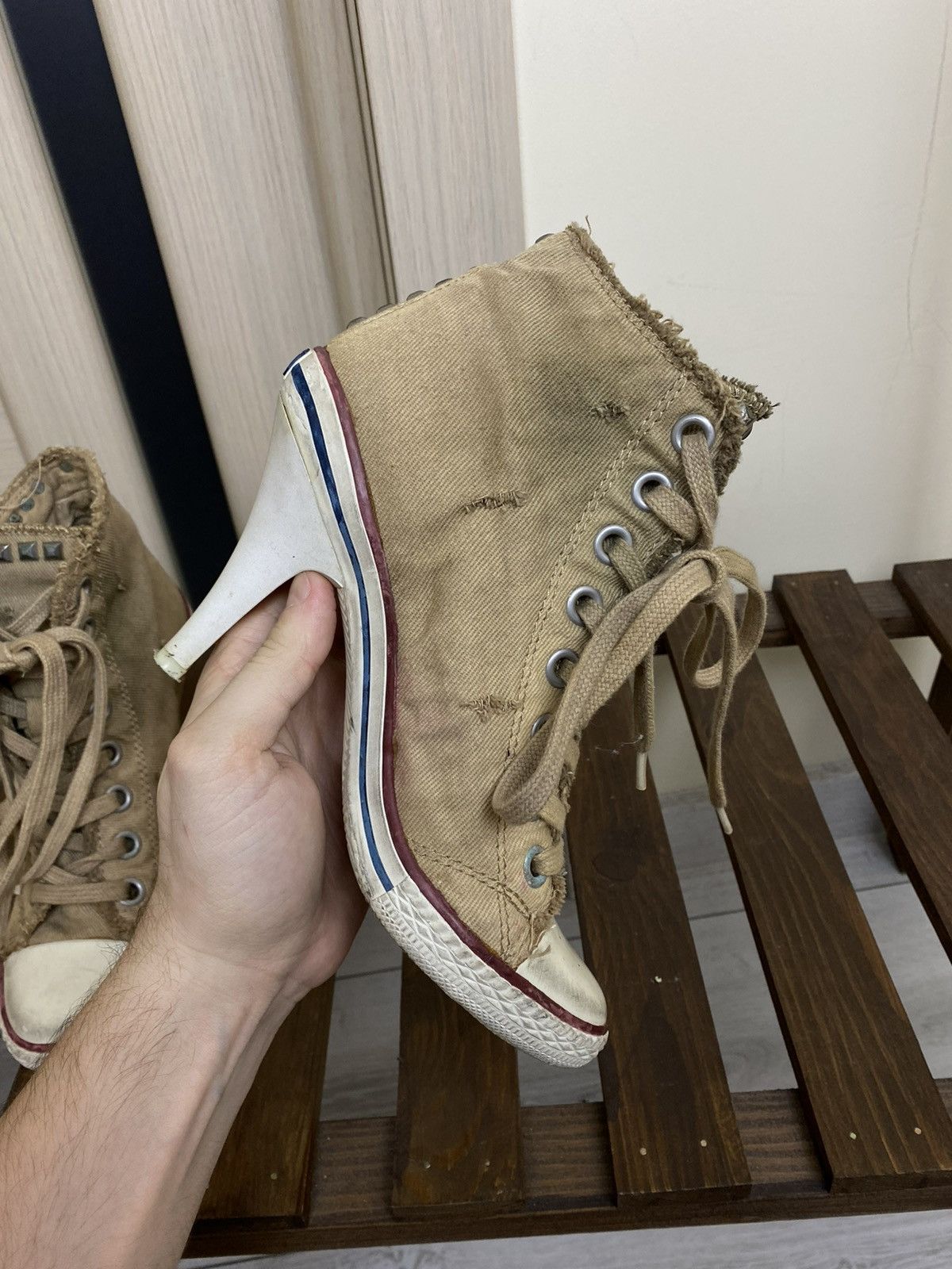 ASH Vintage Ash High studded Heels distressed Sneakers Trainers Size US 6 / IT 36 - 13 Thumbnail