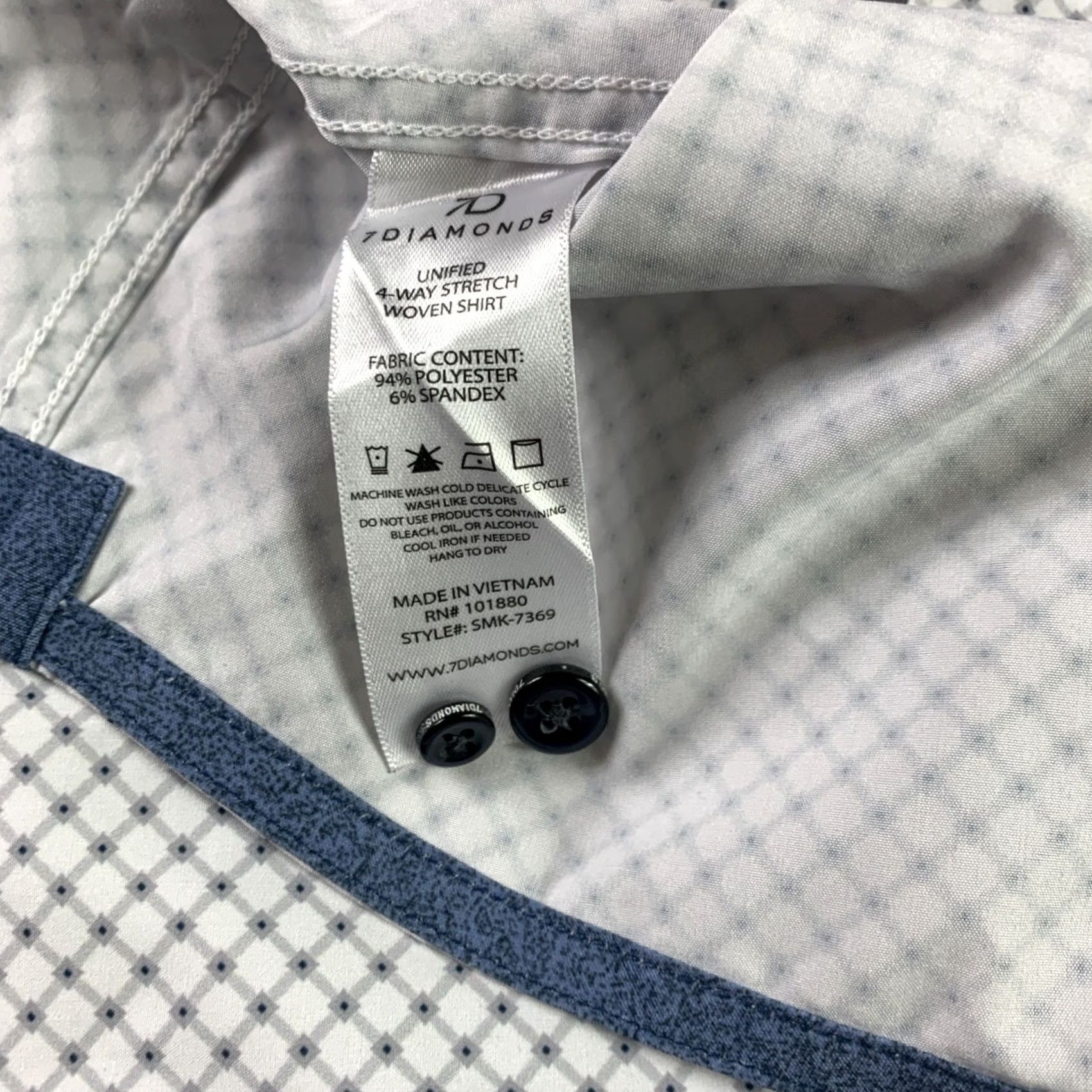 Vintage 7 Diamonds Long Sleeve Shirt Mens XL 4 Way Stretch Button Up Collar White Blue Size US XL / EU 56 / 4 - 6 Thumbnail
