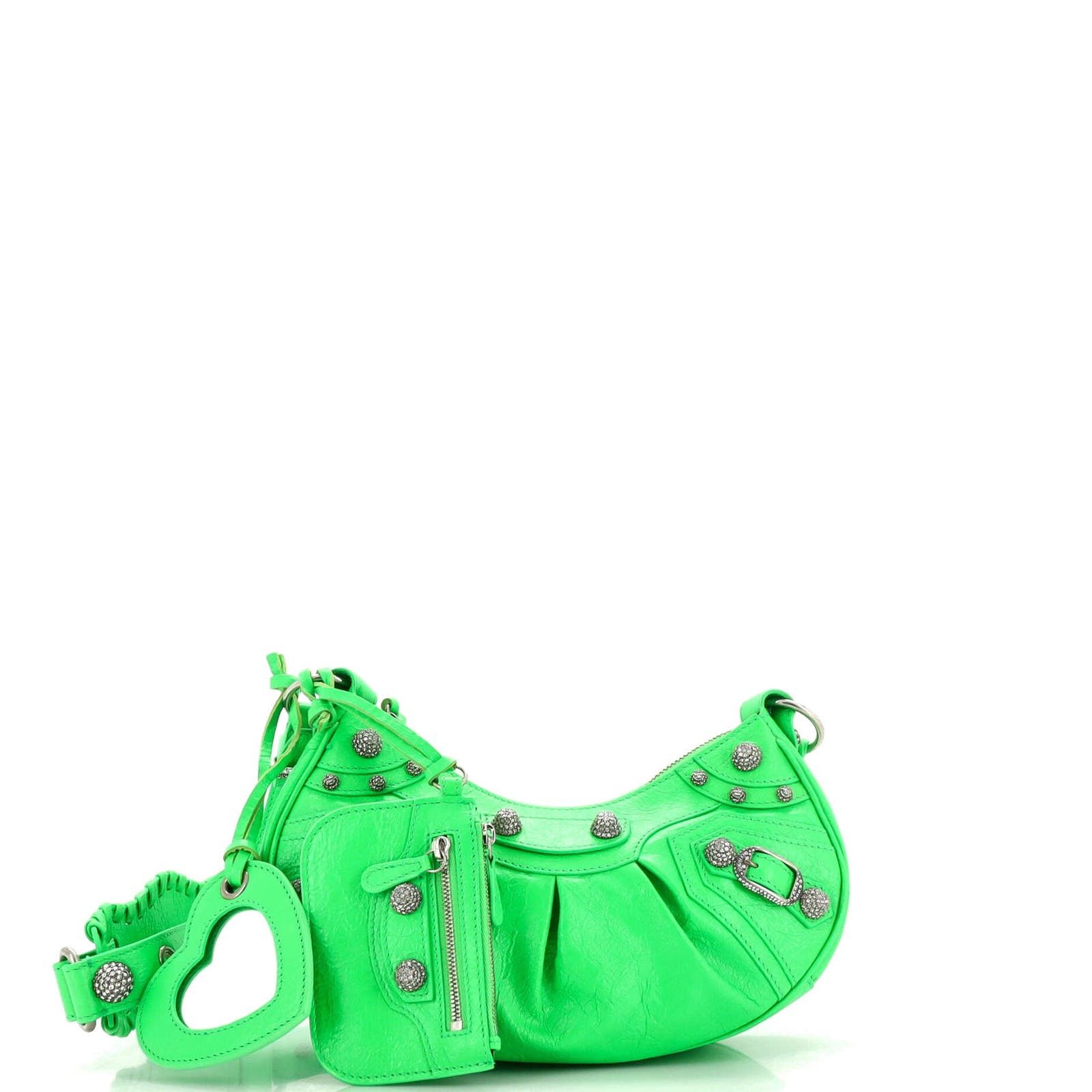 Le Cagole Giant Studs Shoulder Bag Leather with Crystals XS