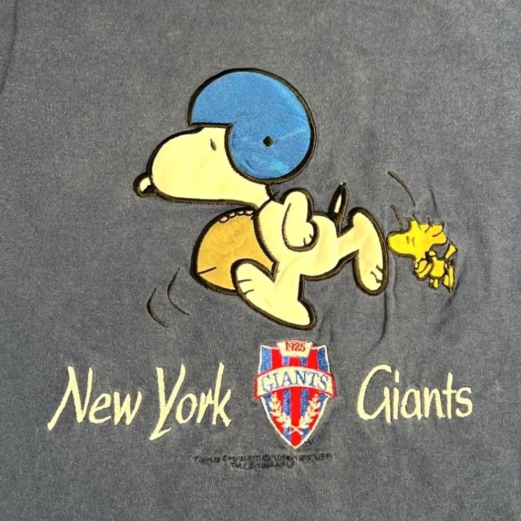 Peanuts VINTAGE Peanuts T-Shirt Mens Large Blue Snoopy Woodstock NY Giants 90s Graphic Size US L / EU 52-54 / 3 - 3 Thumbnail