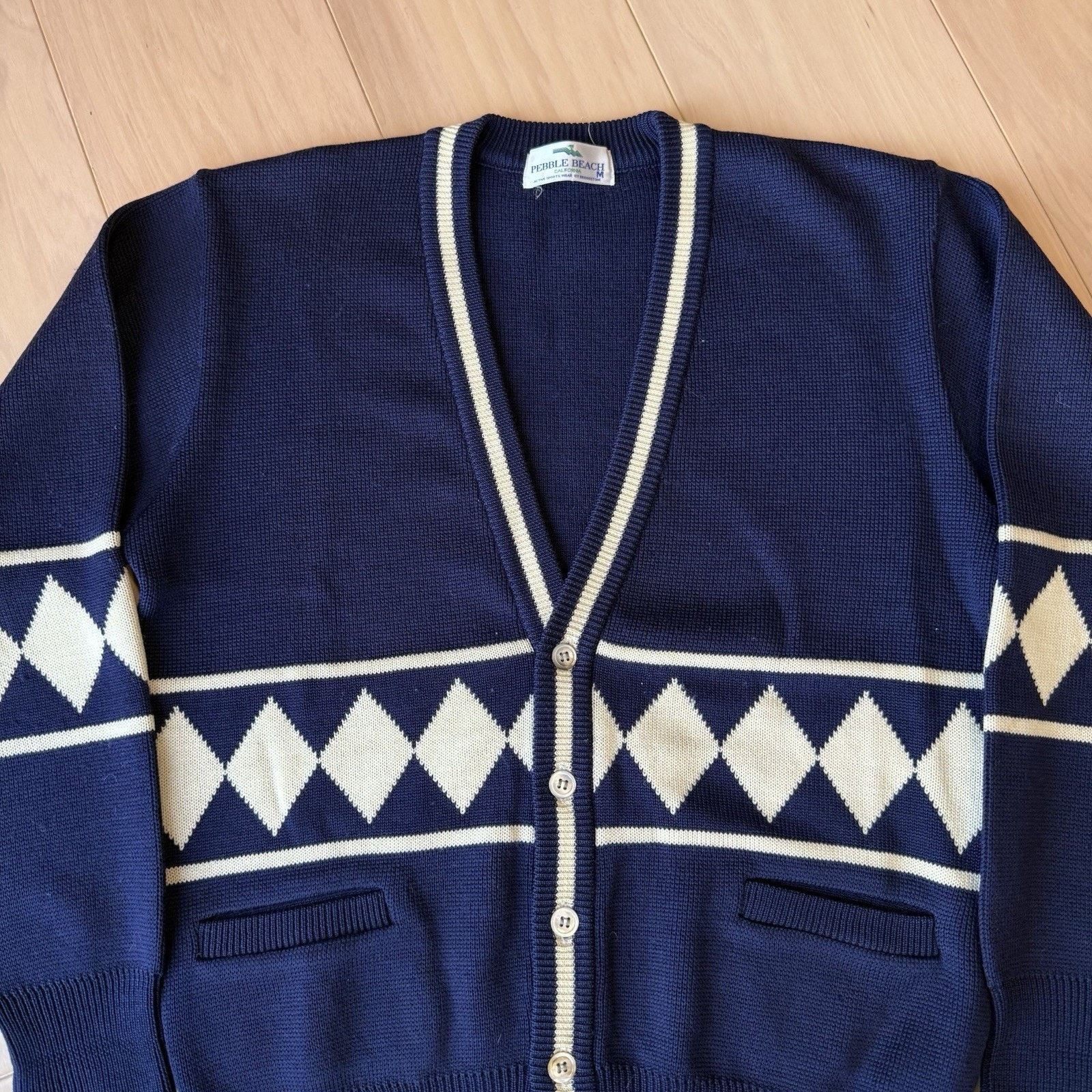 Other Vintage Pebble Beach Cardigan M Blue Wool Argyle Diamond 80s Size US M / EU 48-50 / 2 - 4 Thumbnail