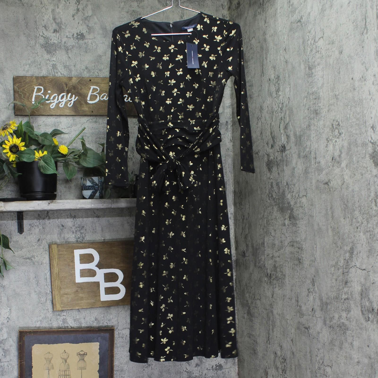 Tommy Hilfiger Nwt Tommy Hilfiger Printed Dress A4ij114a Black / Gold 2 Size XS / US 0-2 / IT 36-38 - 1 Thumbnail