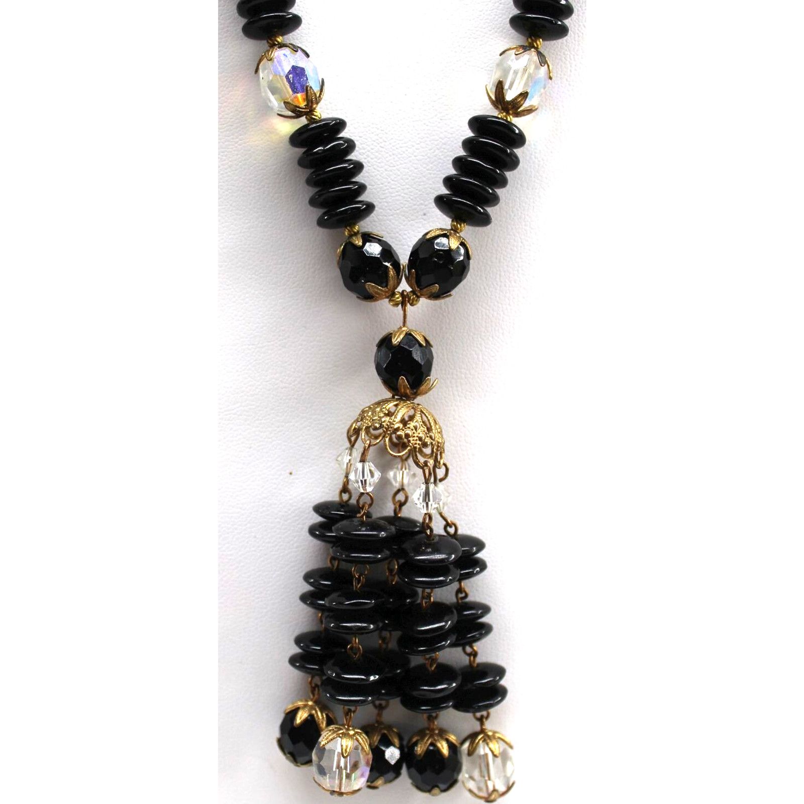 Other Vintage Black Onyx 25" Statement Necklace Faceted Bead Size ONE SIZE - 3 Thumbnail