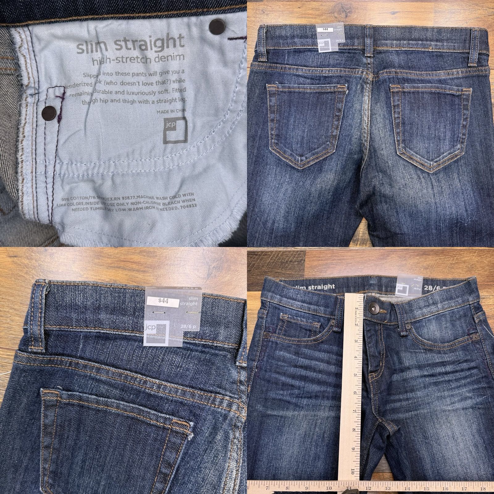 Vintage JCP Slim Straight Jeans Womens 28 6 Petite Low Rise Stretch New Denim Blue 5-Pocket Logo Jeans Mens Womens Size 28" / US 6 / IT 42 - 8 Thumbnail