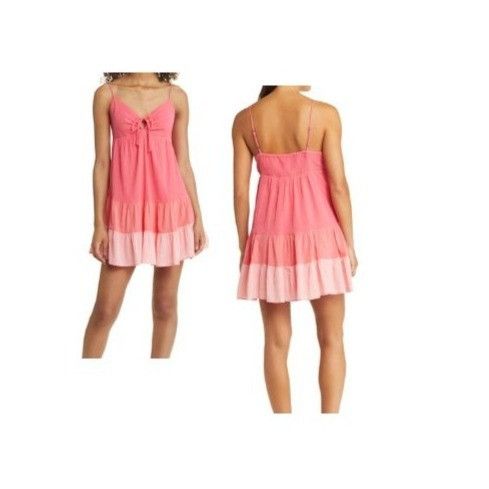 Other Bp Junior's Floral Tiered Cotton Babydoll Dress In Pink Mul Size M / US 6-8 / IT 42-44 - 2 Thumbnail
