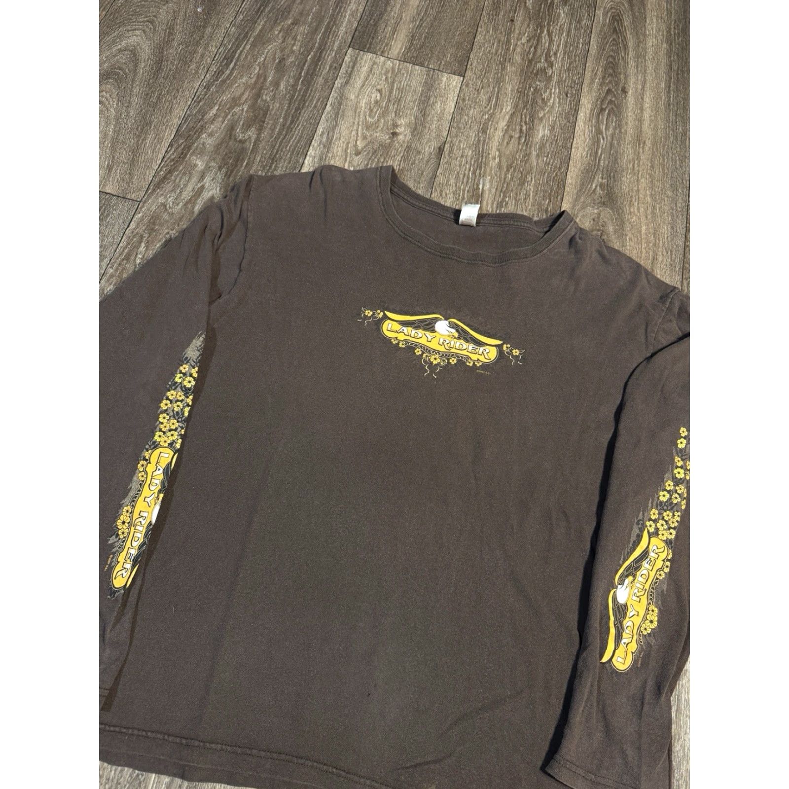 Anvil VINTAGE Lady Rider Women’s Motorcycle Biker Brown Longsleeve Y2K T-Shirt L Size L / US 10 / IT 46 - 2 Thumbnail