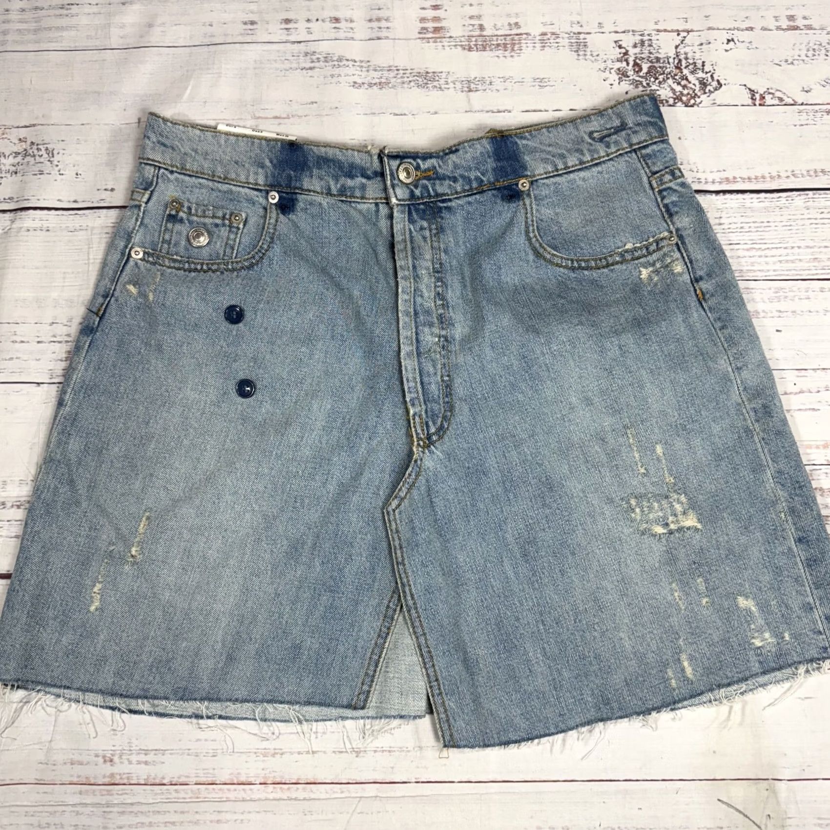 Zara Zara Blue Mini Skirt Denim Asymmetric Raw Hem S NWT Women Skirt - Cotton Distressed 90s? Size 28" / US 6 / IT 42 - 2 Thumbnail
