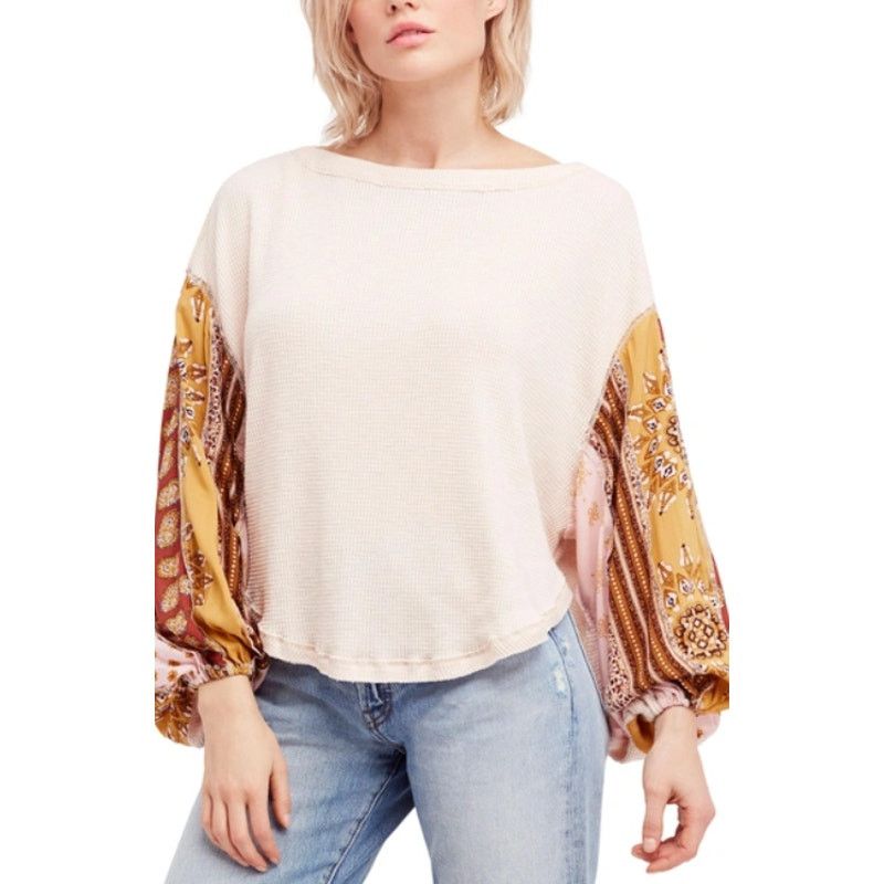 Free People Free People Blossom Printed Balloon Sleeve Thermal Sweater Size M / US 6-8 / IT 42-44 - 1 Thumbnail