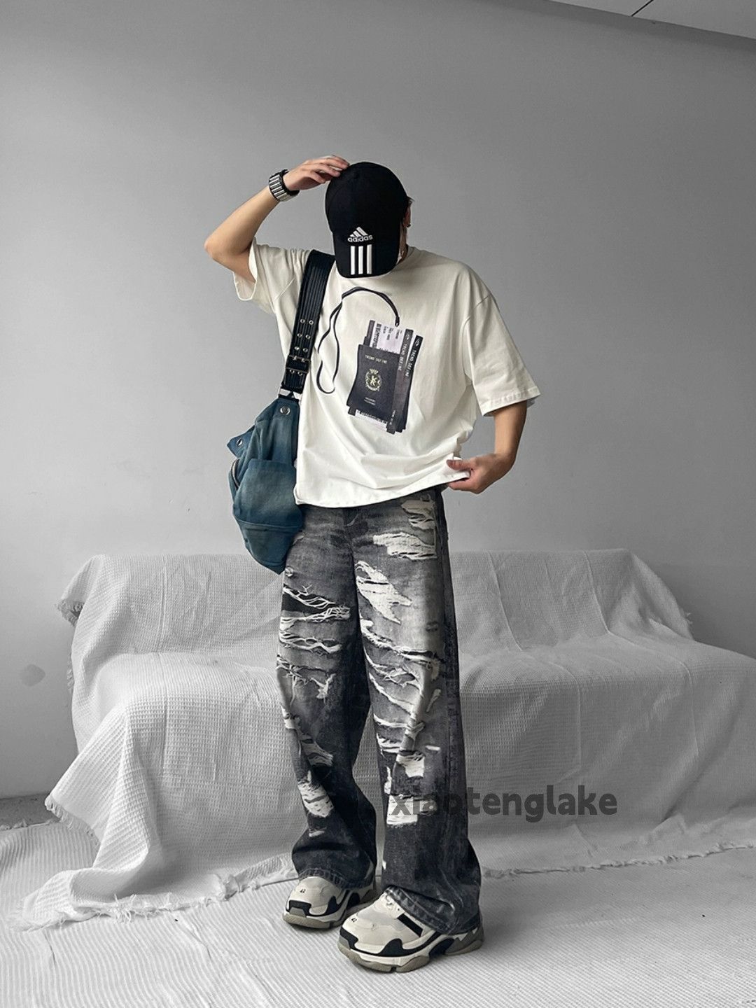 Designer × Jean × Vintage washed faded loose baggy Damaged flared jeans Size US 30 / EU 46 - 6 Thumbnail