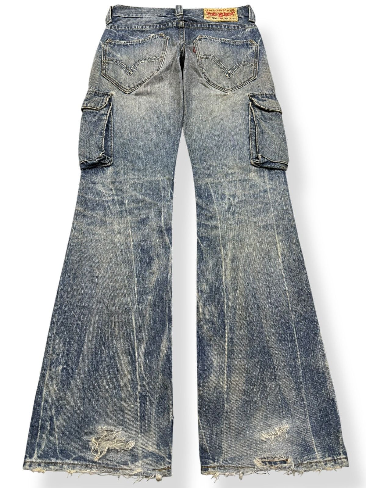 Levi's Vintage Levis 507 Cracked Wash Flare Distressed Cargo Jeans Size US 29 - 2 Thumbnail
