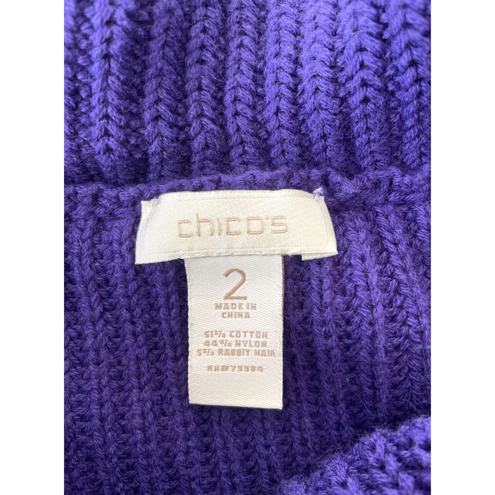 Vintage Chico's Women Size 2 Purple Turtle Neck Long Sleeve Knit Pullover Tunic Sweater Shirt Size XS / US 0-2 / IT 36-38 - 4 Thumbnail
